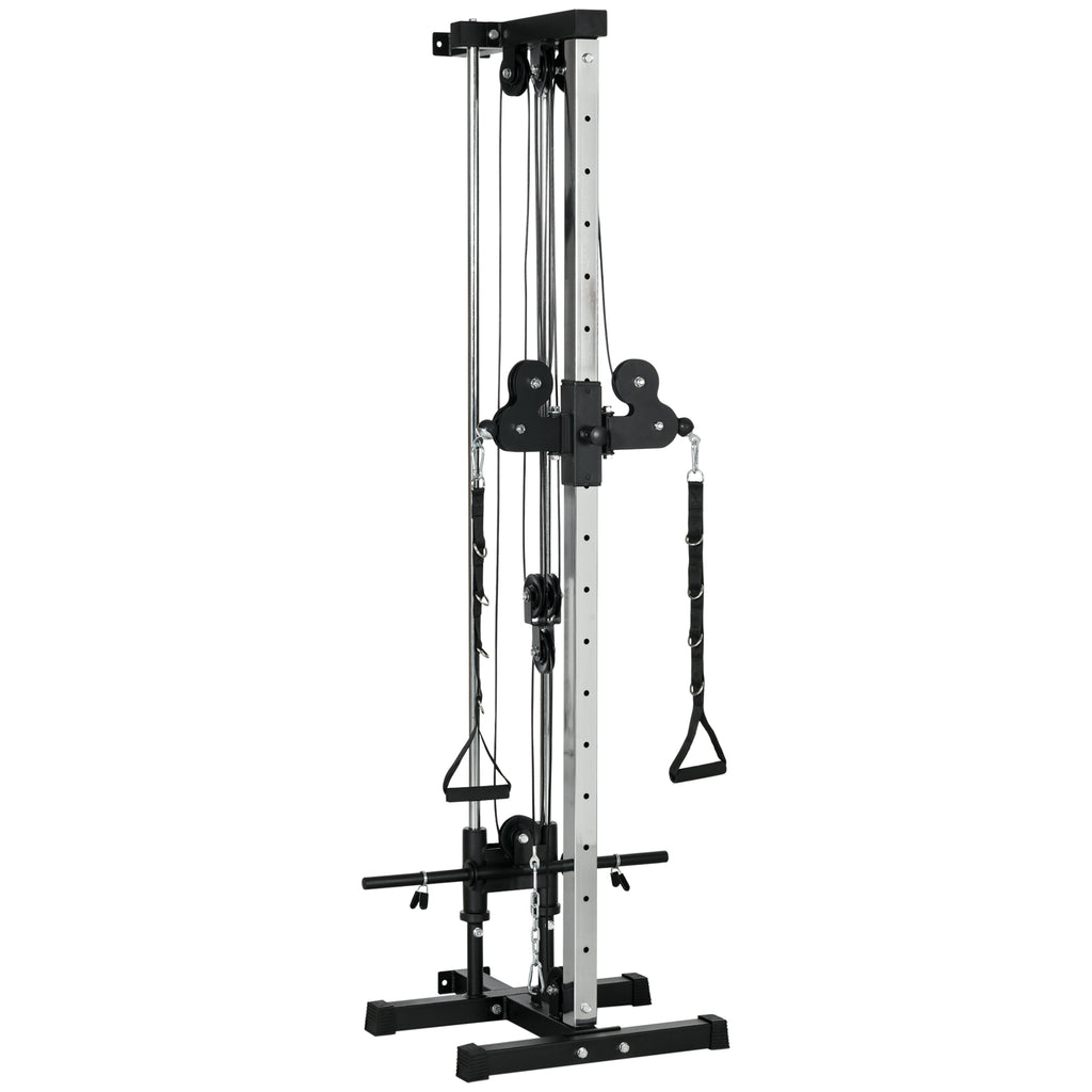 Soozier Wall Mount Cable Station, 15 Positions Adjustable Dual Pulley Machine Cable Crossover Machine Home Gym Equipment