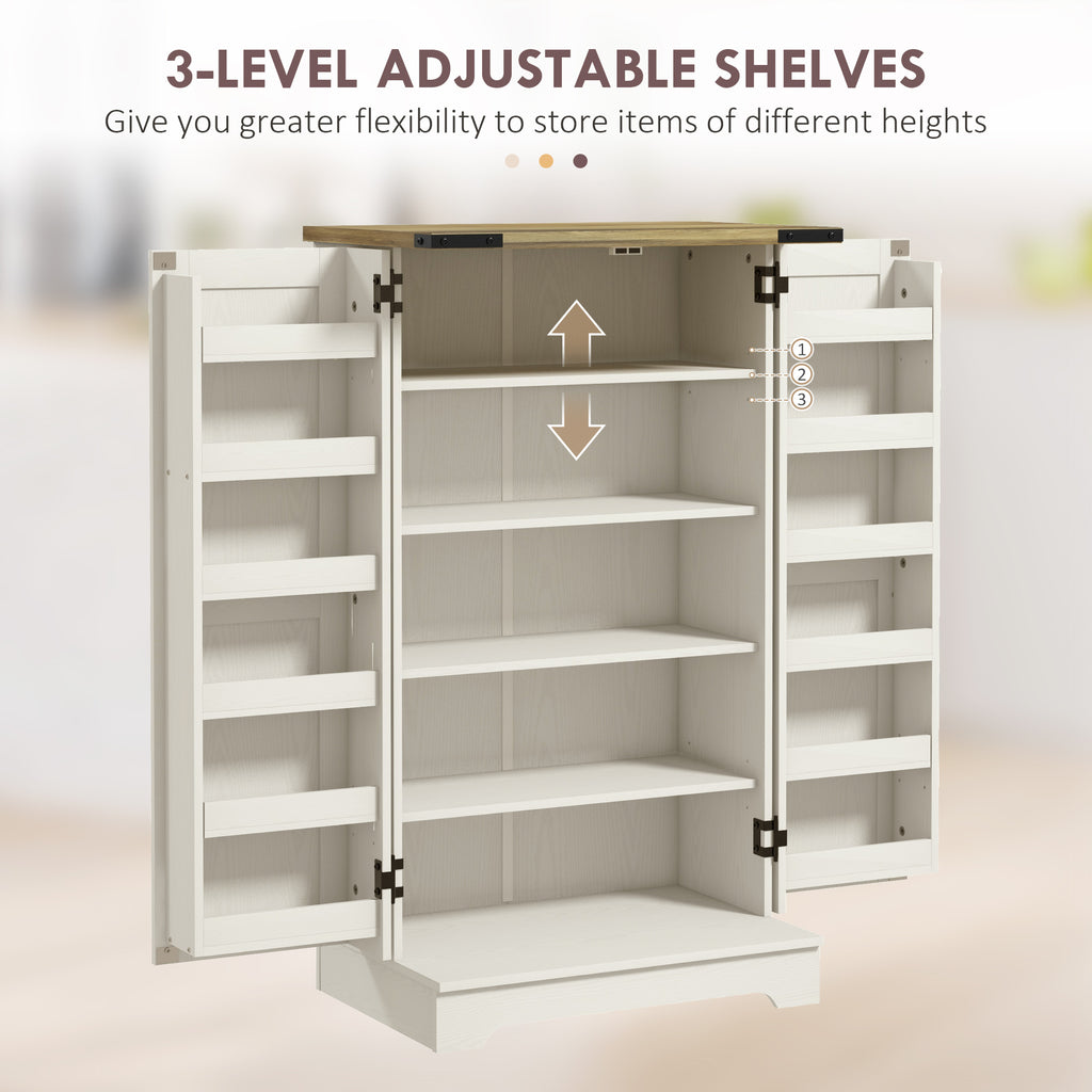 Farmhouse Kitchen Pantry Storage Cabinet, Kitchen Pantry Cabinet with Doors and Adjustable Shelves, Cream White