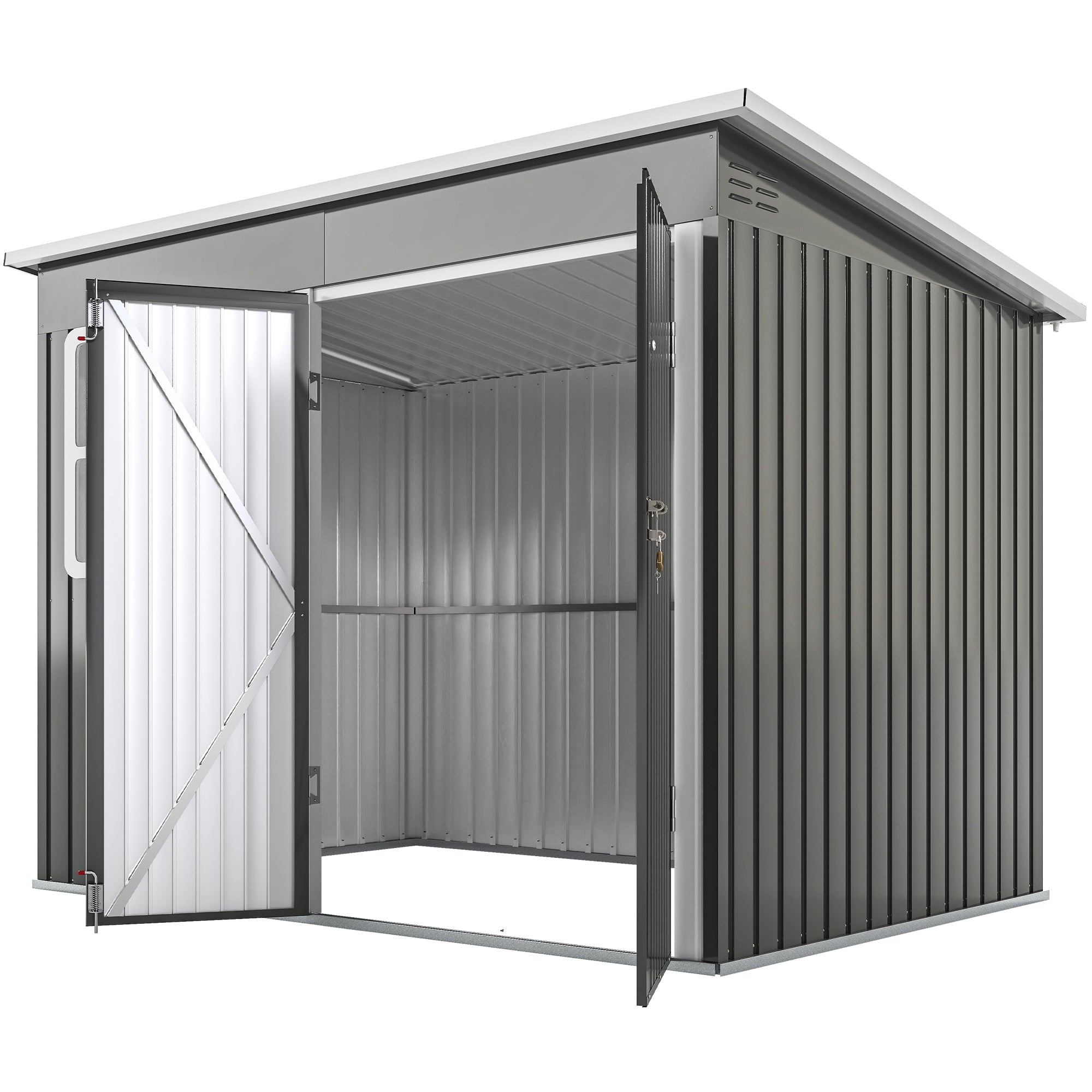 8.5' x 6' Galvanised Steel Outdoor Storage Shed, Garden Shed with Window, Lockable Wide Doors and Air Vents, Grey