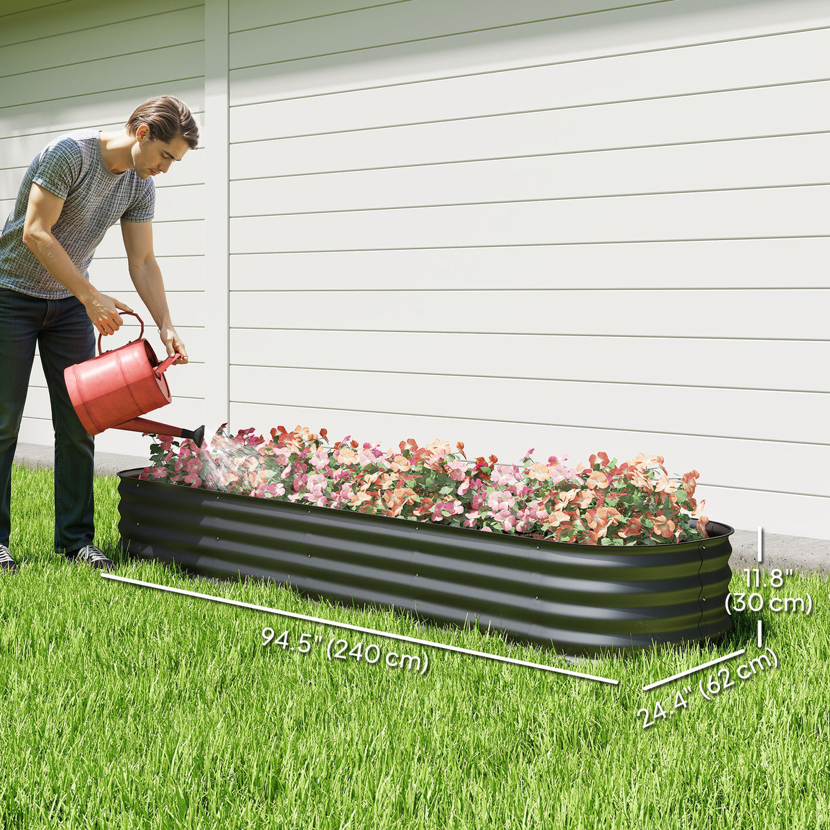 6.4 x 2 x 1ft Galvanized Raised Garden Bed Kit, Metal Planter Box with Safety Edging, Dark Grey
