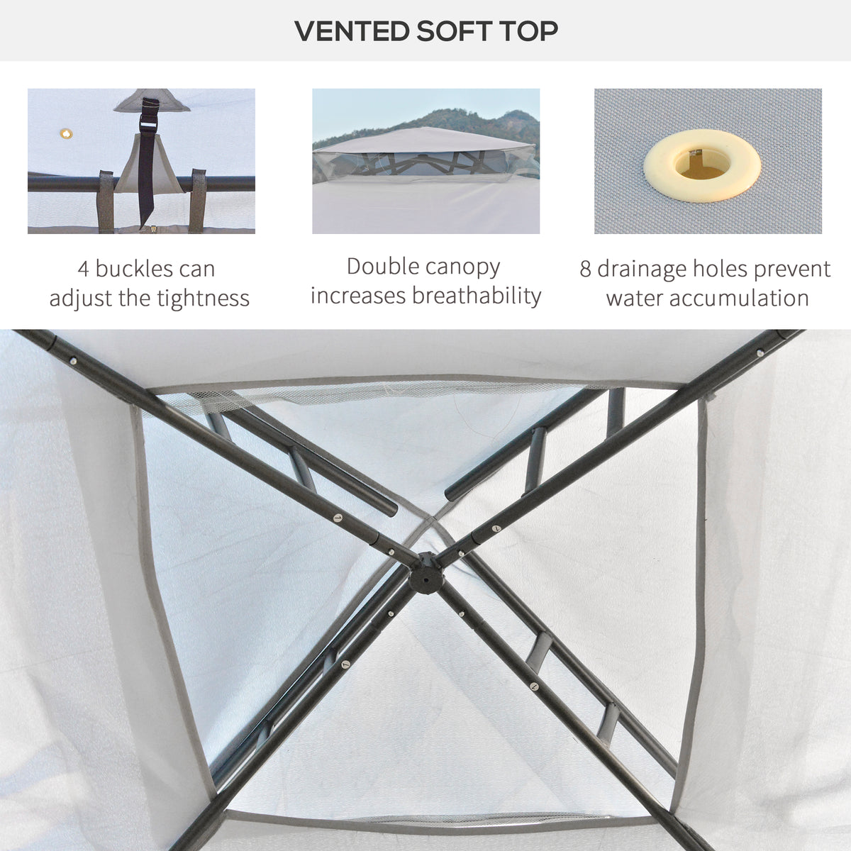 10' x 10' Patio Gazebo Pavilion, 2-Tier Roof Canopy Outdoor Event Tent with Steel Frame and Mosquito Netting for Garden, Yard and Sun Shade Use, Grey