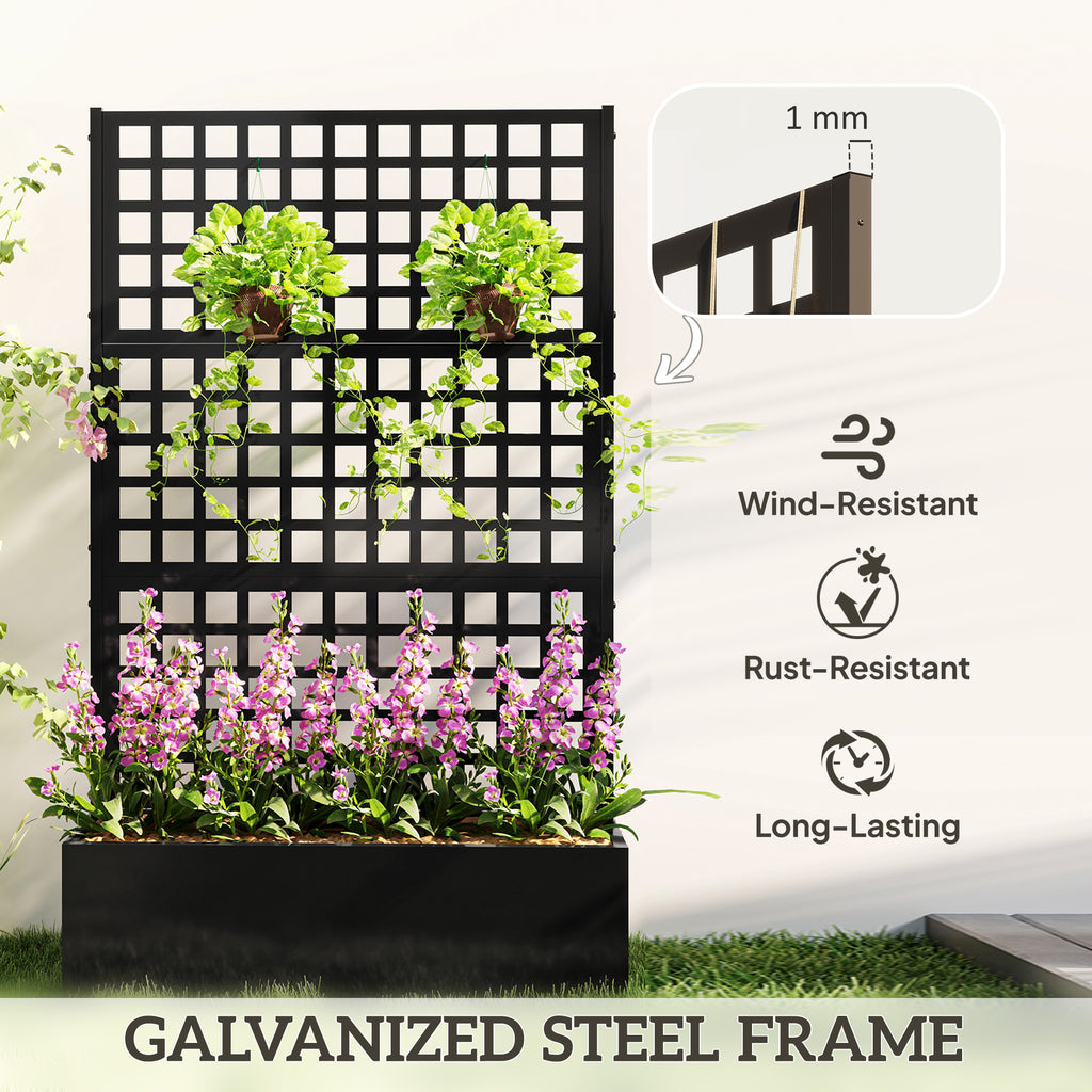 Galvanized Raised Garden Bed Planter Box with Trellis for Climbing Plants, Vegetable, Vines, 35" x 16" x 70", Black