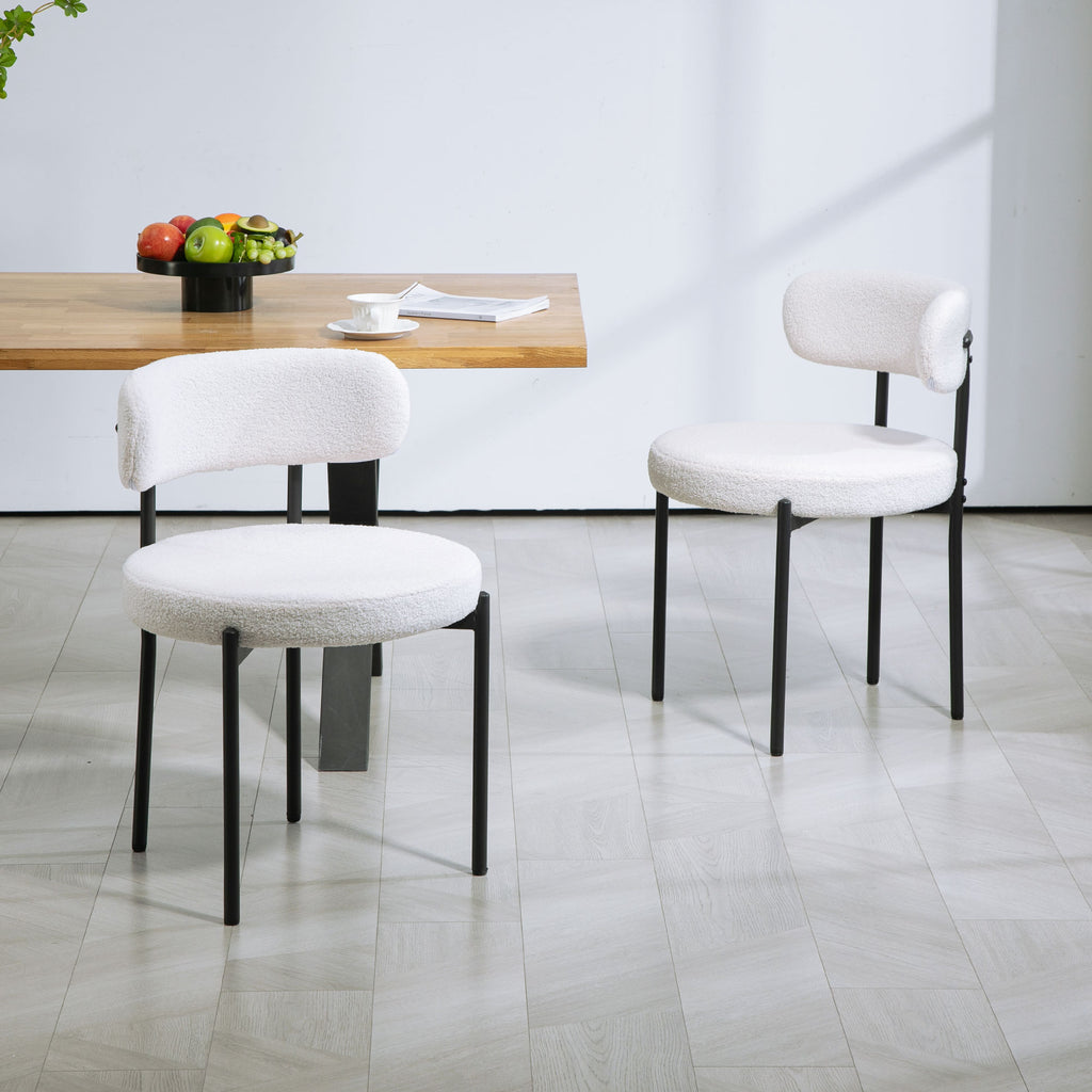 4 Pieces Kitchen Chairs, Modern Dining Chairs w/ Berber Fleece Upholstery and Steel Legs for Living Room, Cream White