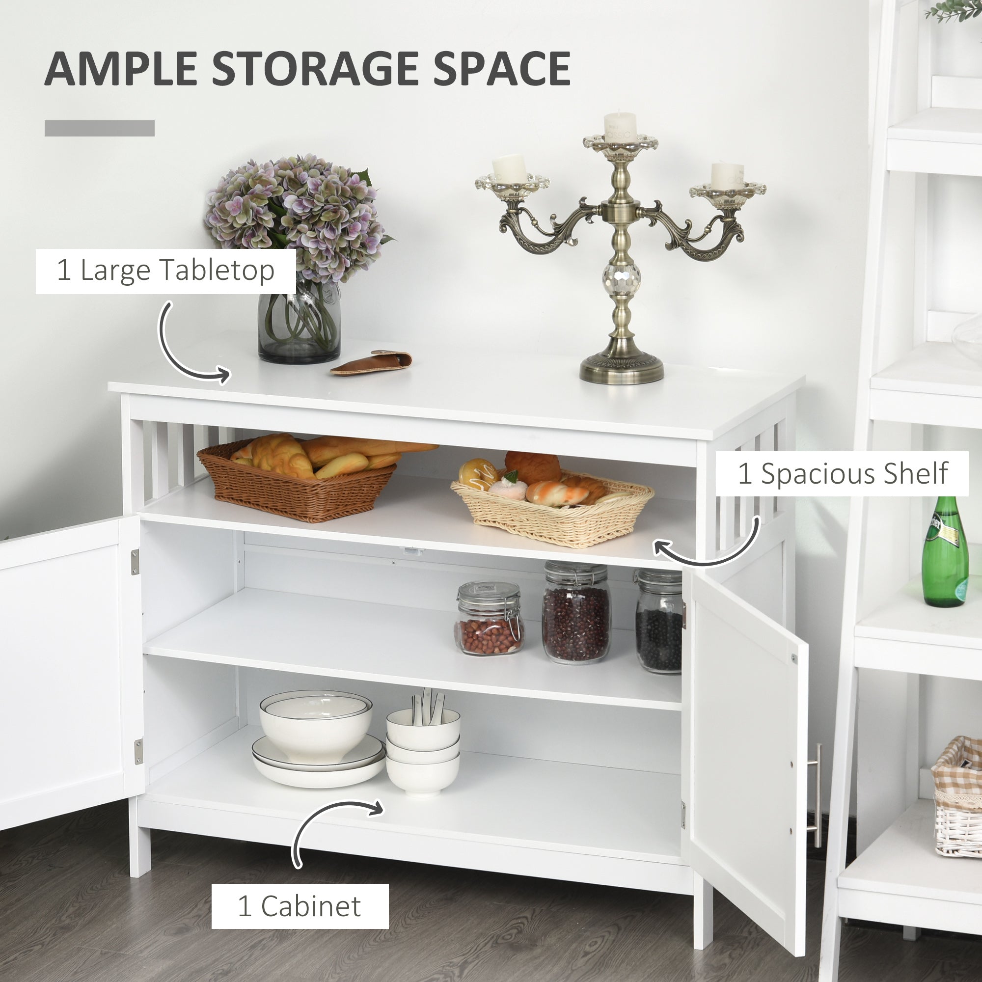 Wooden Console Table with Open Shelf and 2 layers Cabinet  Kitchen Furniture