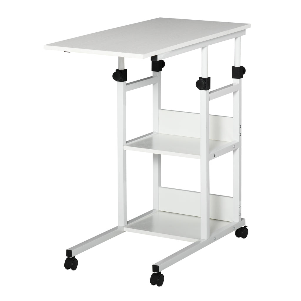 Mobile Standing Desk, Adjustable Height 31.5 inch Stand Up Desk with Wheels for Home Office, White
