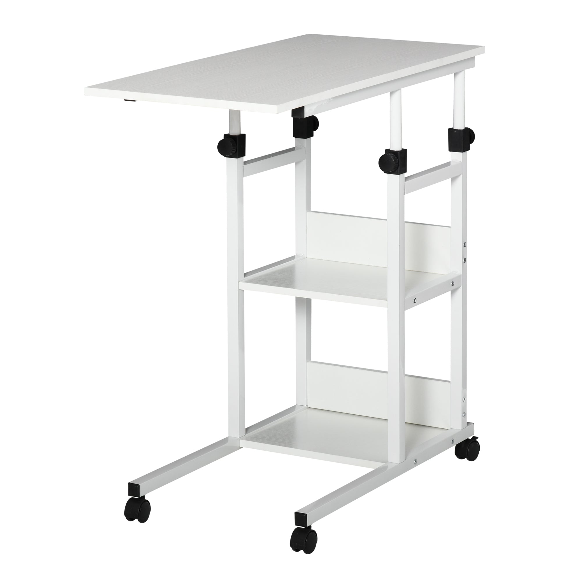 Mobile Standing Desk, Adjustable Height 31.5 inch Stand Up Desk with Wheels for Home Office, White