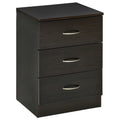 Bedside Table, Modern Night Stand with 3 Drawers and Metal Rail for Bedroom, Dark Brown