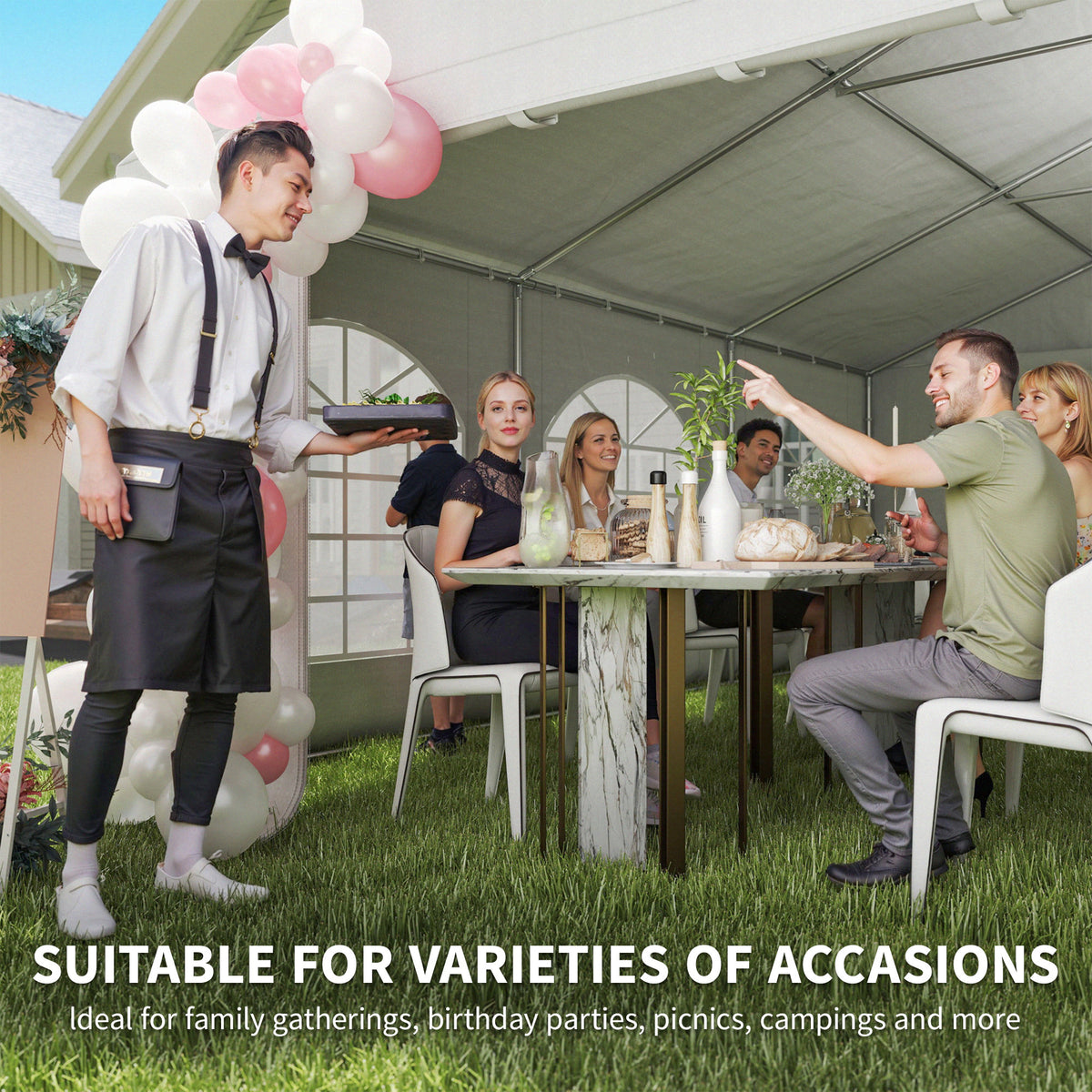 20' x 20' Heavy-duty Large Wedding Tent, Outdoor Carport Garage Party Tent, Patio Gazebo Canopy with Sidewall, Grey