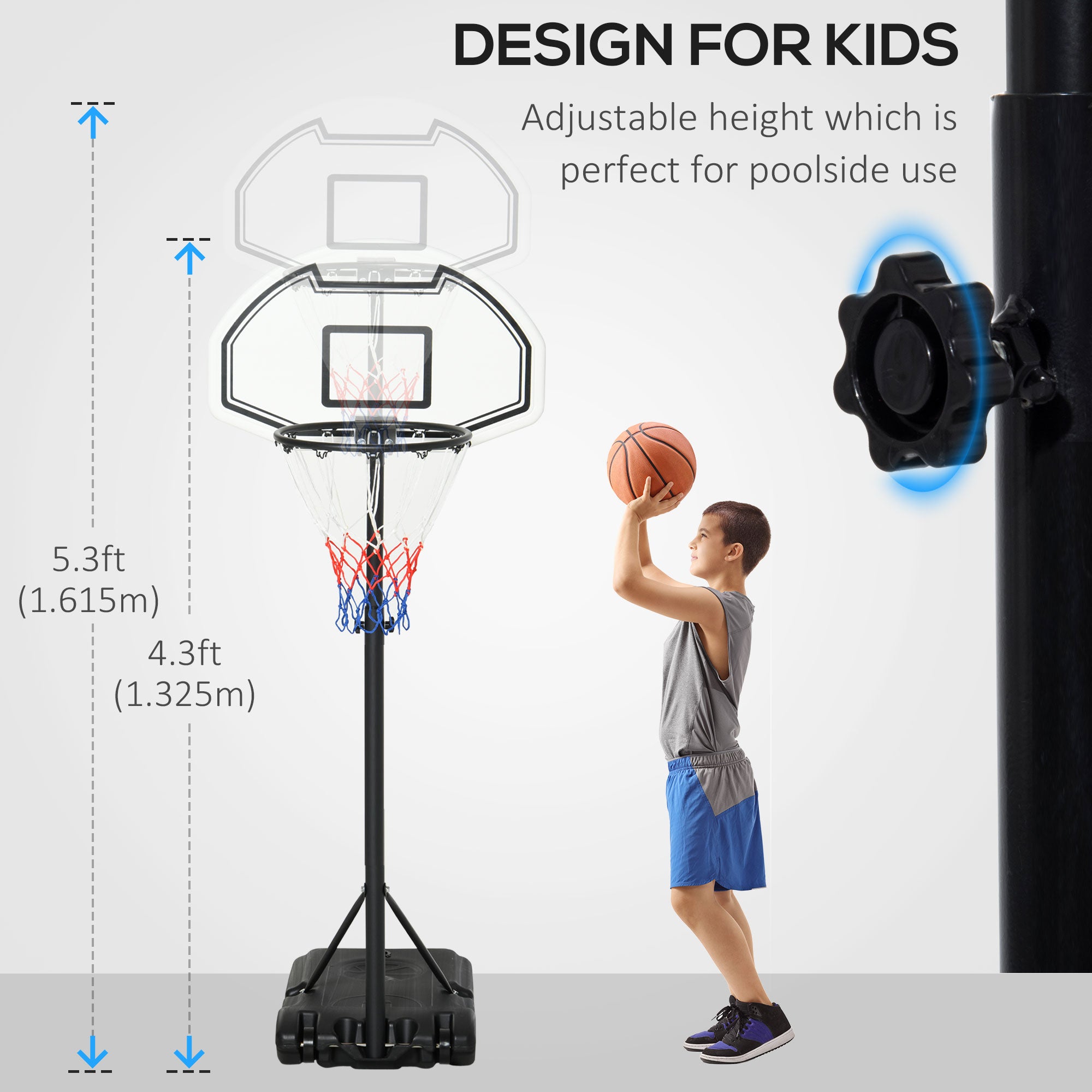 51"-64" Height Adjustable Basketball System Poolside Hoop Stand Portable with Wheels
