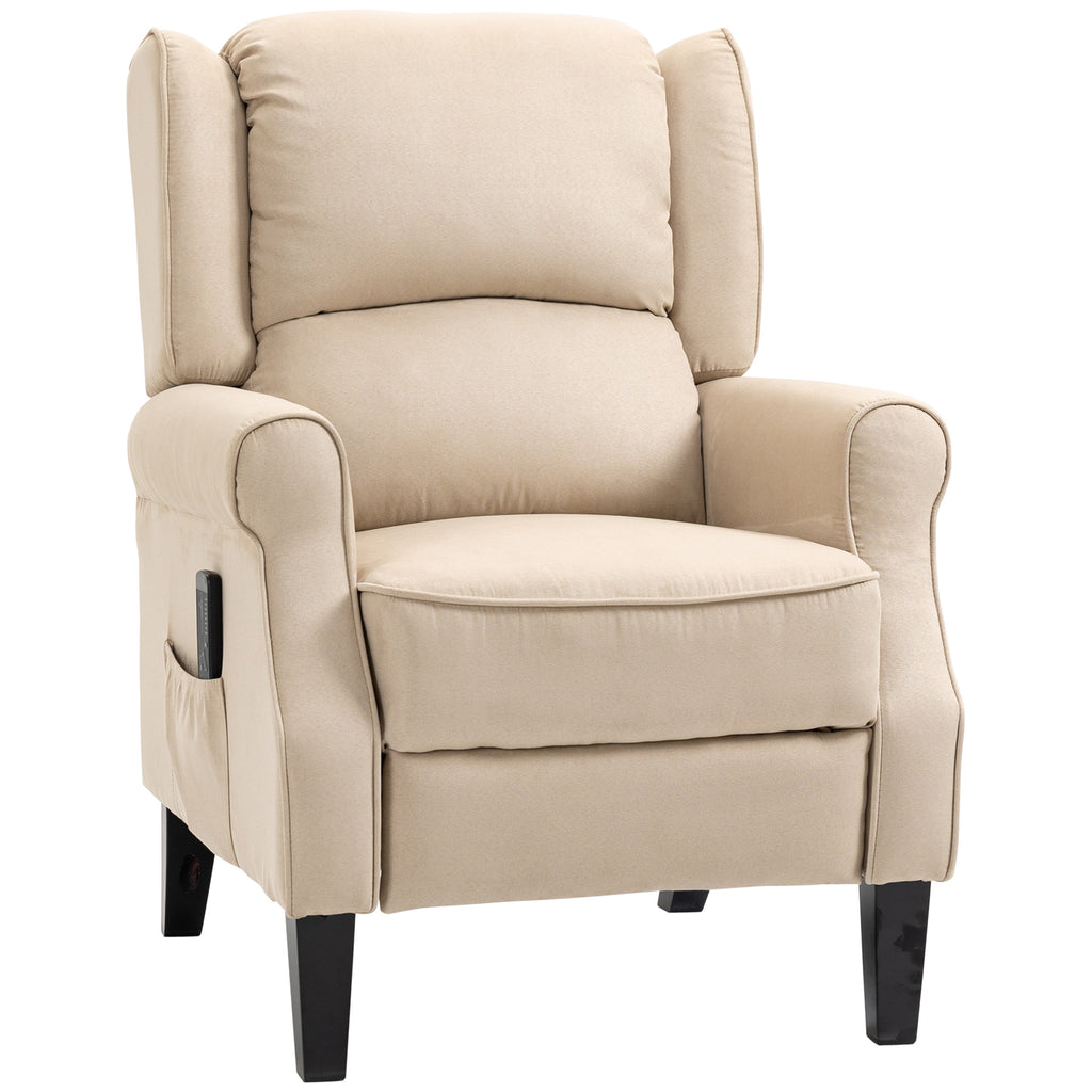 Massage Recliner Chair for Living Room, Push Back Recliner Sofa, Suede Wingback Reclining Chair with Extendable Footrest, Wood Legs, Remote Control, Side Pockets, Beige