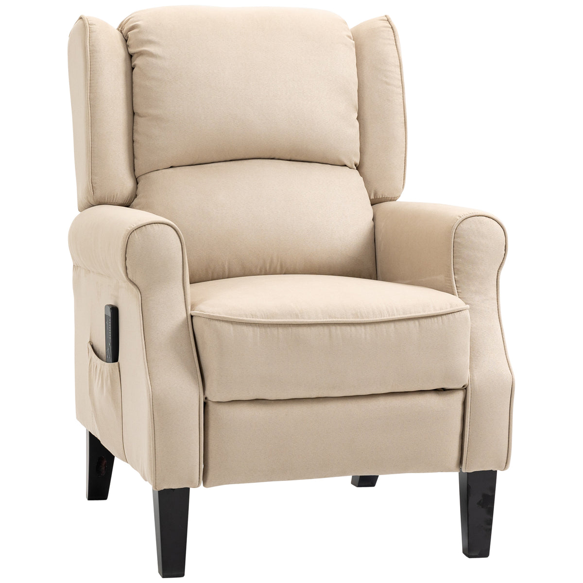 Massage Recliner Chair for Living Room, Push Back Recliner Sofa, Suede Wingback Reclining Chair with Extendable Footrest, Wood Legs, Remote Control, Side Pockets, Beige