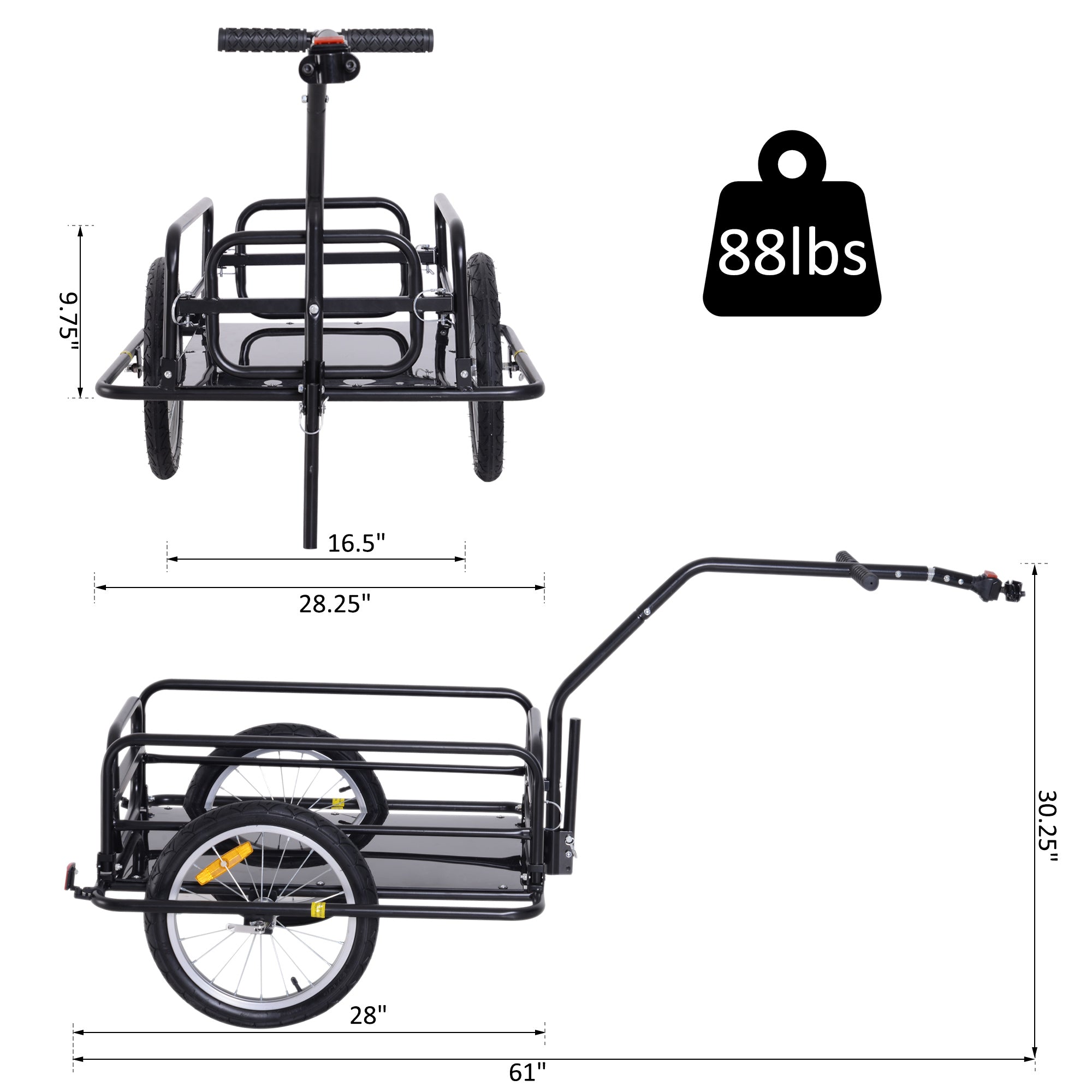 Aosom Folding Bicycle Cargo Trailer Utility Bike Cart Carrier for Garden Patio with Hitch Black