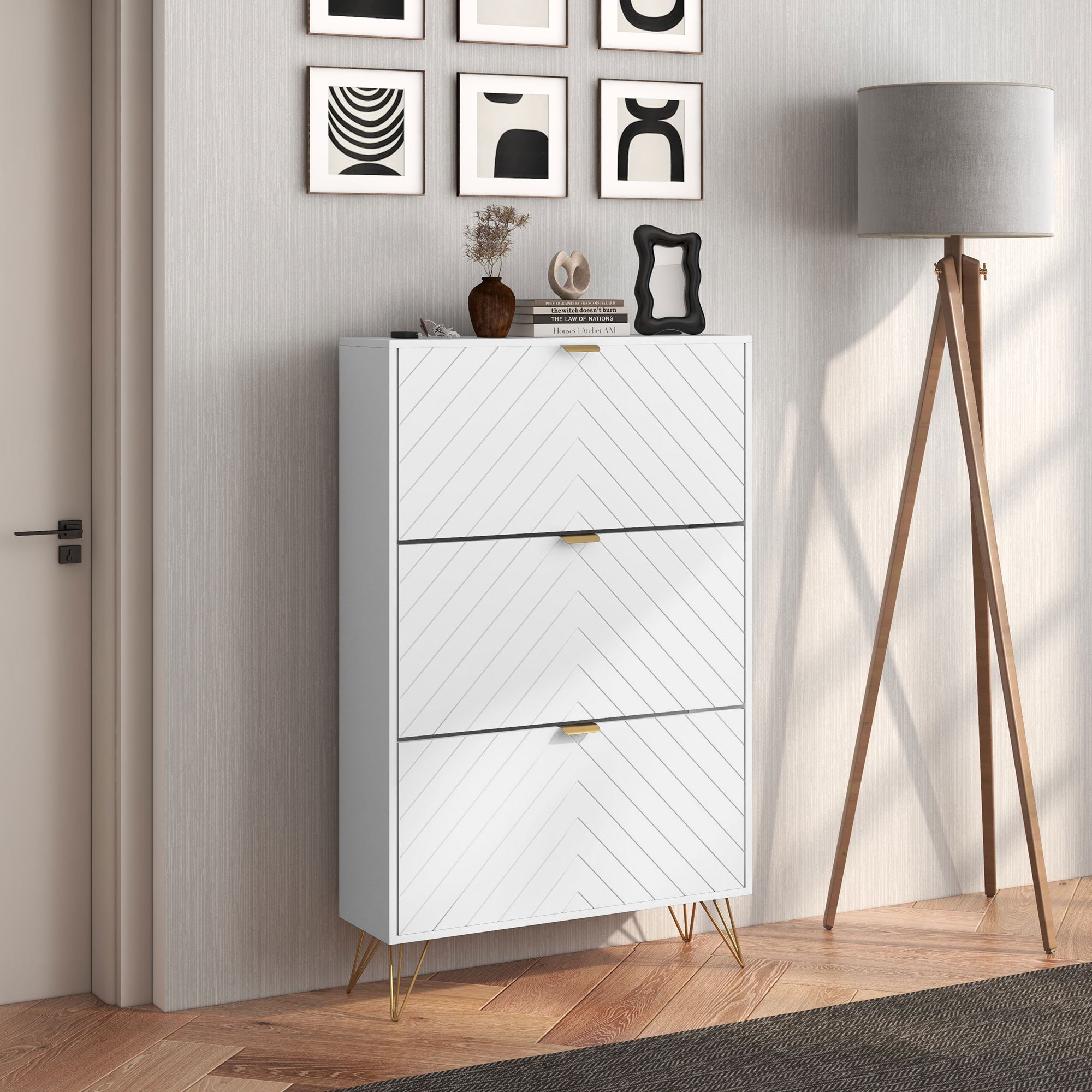 Modern Shoe Storage Cabinet with 3 Flip Drawers for 18 Pairs, Narrow Shoe Organizer for Entryway, Hallway, White