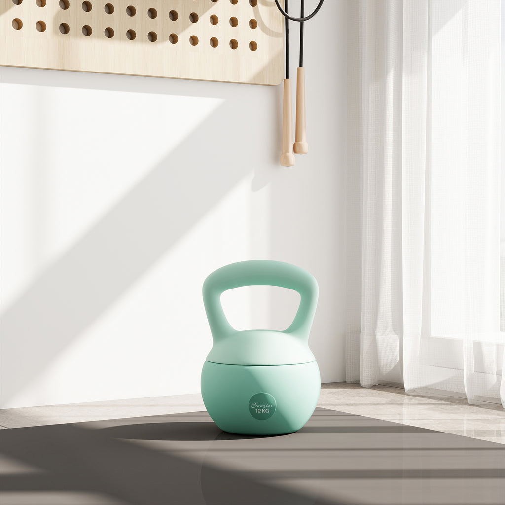 Soozier 13 رطل دمبل كيتل بيل ناعم، وزن مملوء بالرمل مع مقبض، وزن كيتل بيل للتمرين لكامل الجسم، أخضر