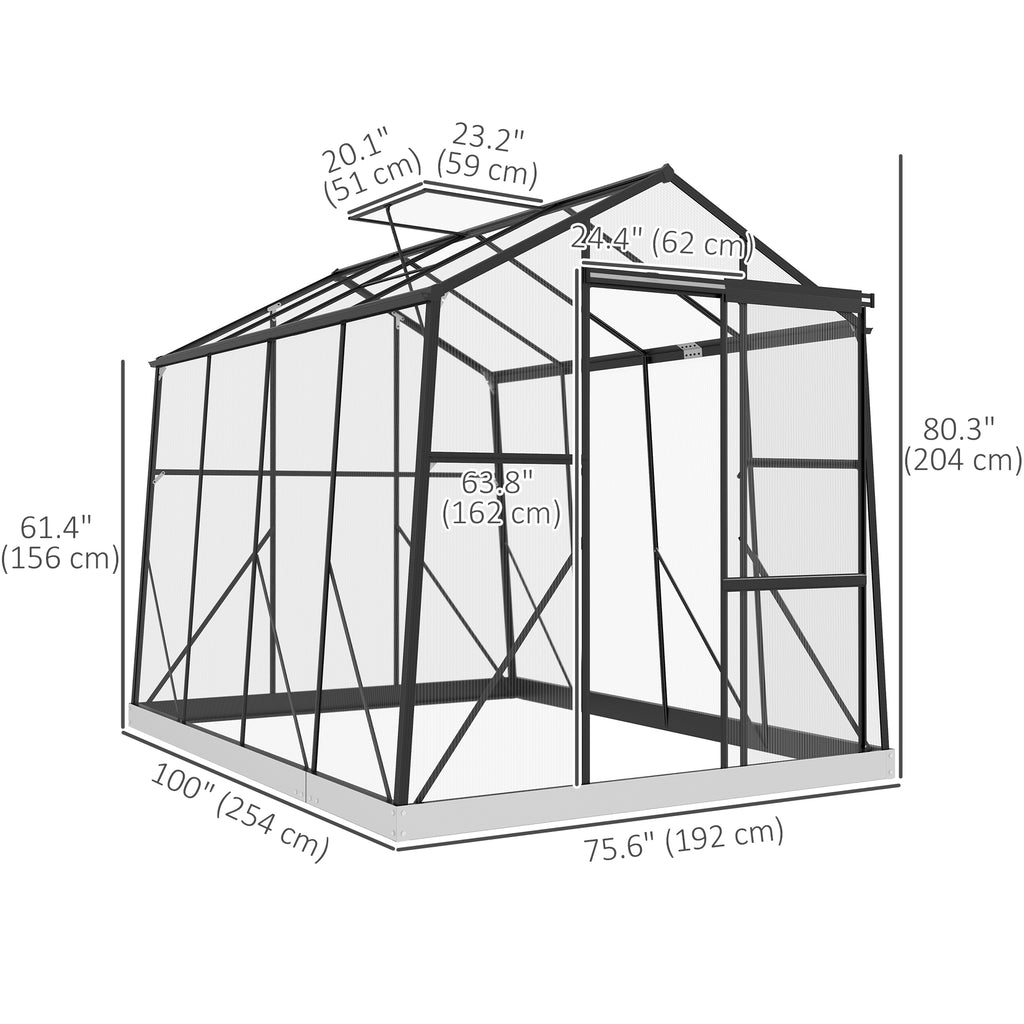 6' x 2.5' Walk-in Polycarbonate Greenhouse Aluminium Green House with Sliding Door, 5-Level Roof Vent, Rain Gutter