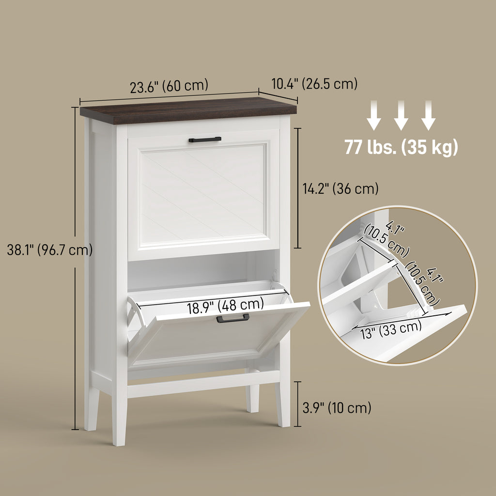 ክልተ ዝምለሱ መሳልብ ዘለዎም ጫማ ካቢኔት፣ ሓረስታዊ ጸባብ ጫማ መዕቀሲ ካቢኔት ምስ ተቐያየርቲ መደርደሪታት፣ ጻዕዳ