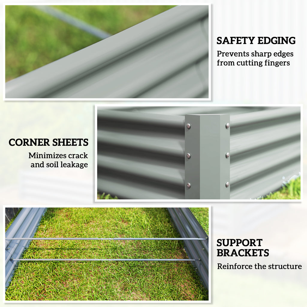 6 x 3 x 1ft Galvanized Raised Garden Bed, Reinforced Outdoor Planter Box with Open Bottom, Silver