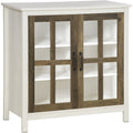 Kitchen Sideboard, Glass Door Buffet Cabinet, Accent Storage Cabinet with 2 Glass Doors and Adjustable Shelf for Dining Room, Living Room, Distressed White