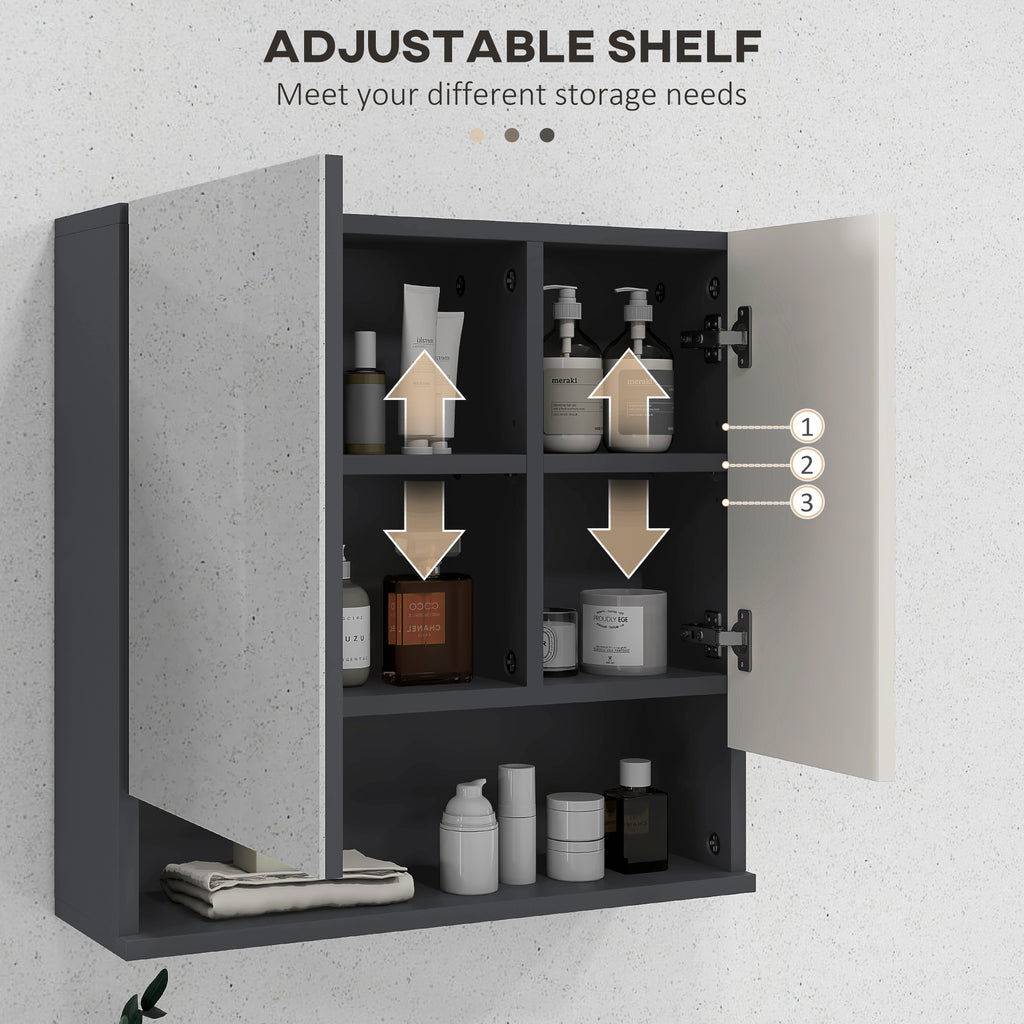 Medicine Cabinet, Wall Mounted Bathroom Mirror Cabinet with Mirrored Door, Adjustable Shelf and Soft Close Mechanism, Light Grey