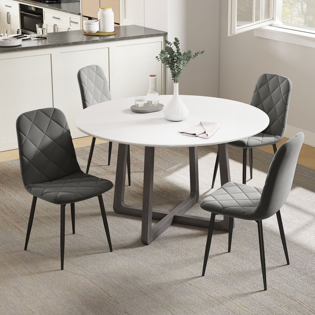 Dining Chairs Set of 4, Upholstered Dining Room Chairs with Steel Legs, Modern Kitchen Chair for Dining Room, Grey