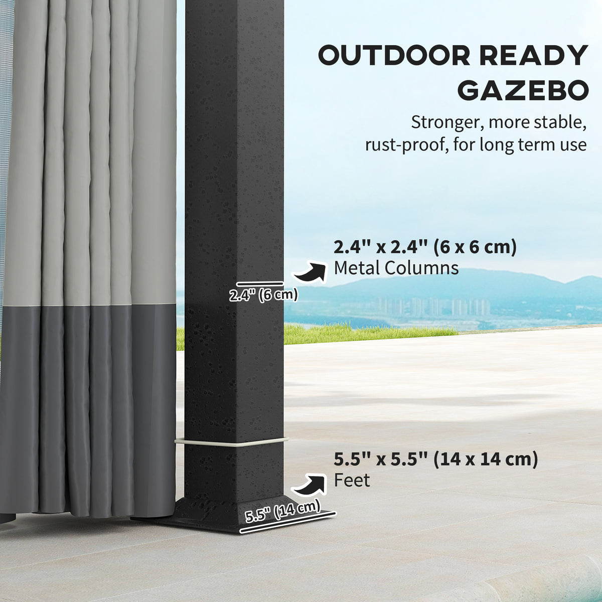 11' x 13' Patio Gazebo, Double Roof Outdoor Gazebo Canopy with Netting & Curtains, Galvanized Metal Frame, Light Grey