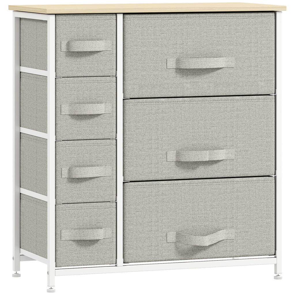 Dresser with 7 Drawers, Chest of Drawers with Metal Frame, Fabric Dresser for Living Room, Light Grey