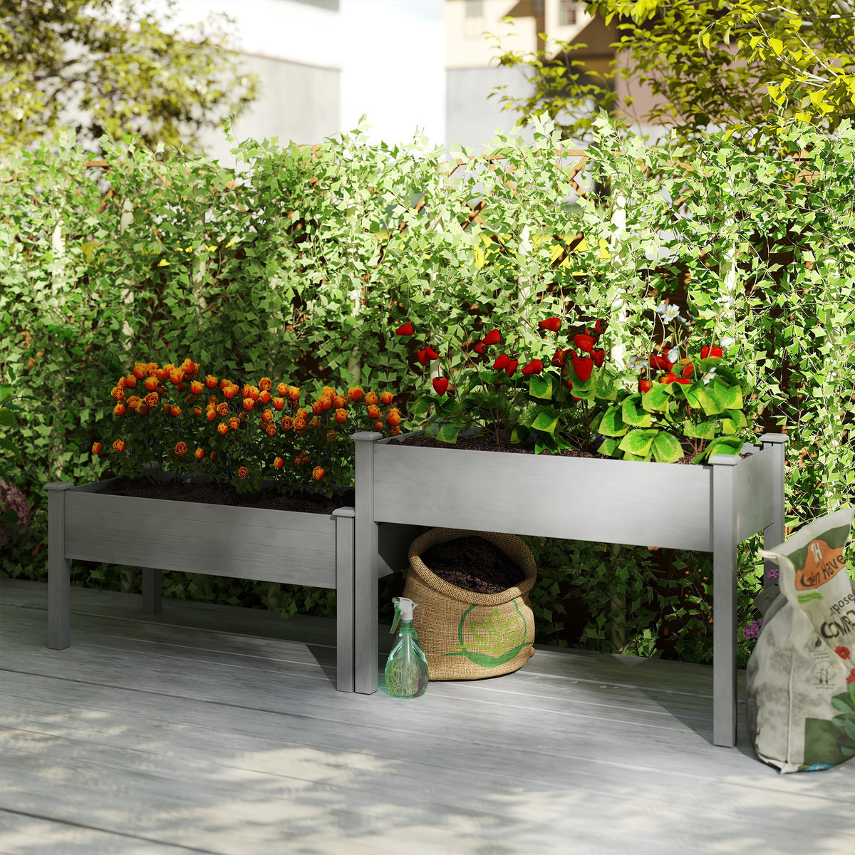 2 Tiers Wood Plant Raised Bed Flower Vegetable Herb Grow Box Stand Garden  Step Planter Stand Free Combination