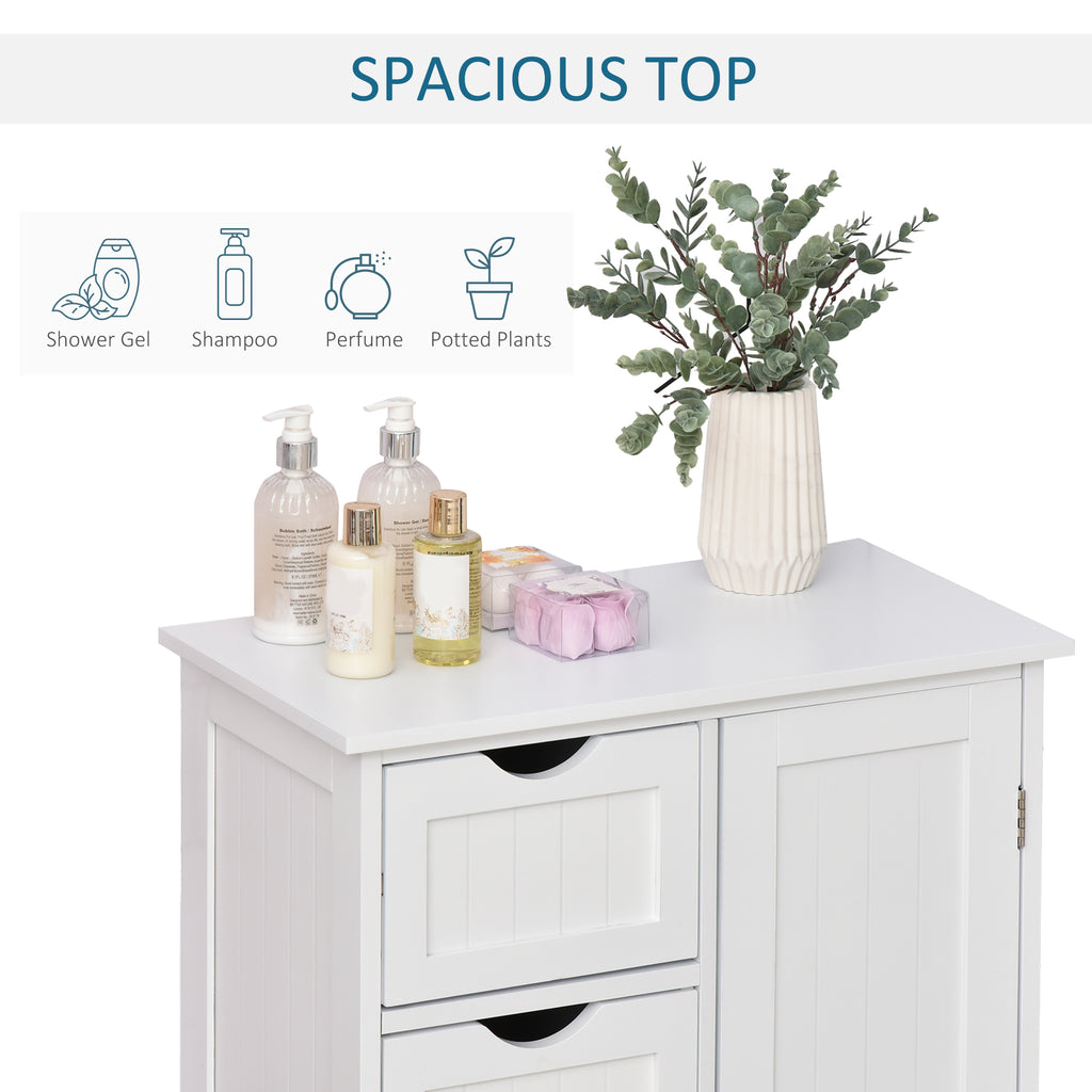 Bathroom Storage Cabinet, Floor Cabinet with Adjustable Shelf and 4 Drawers, Side Cabinet for Washroom, White