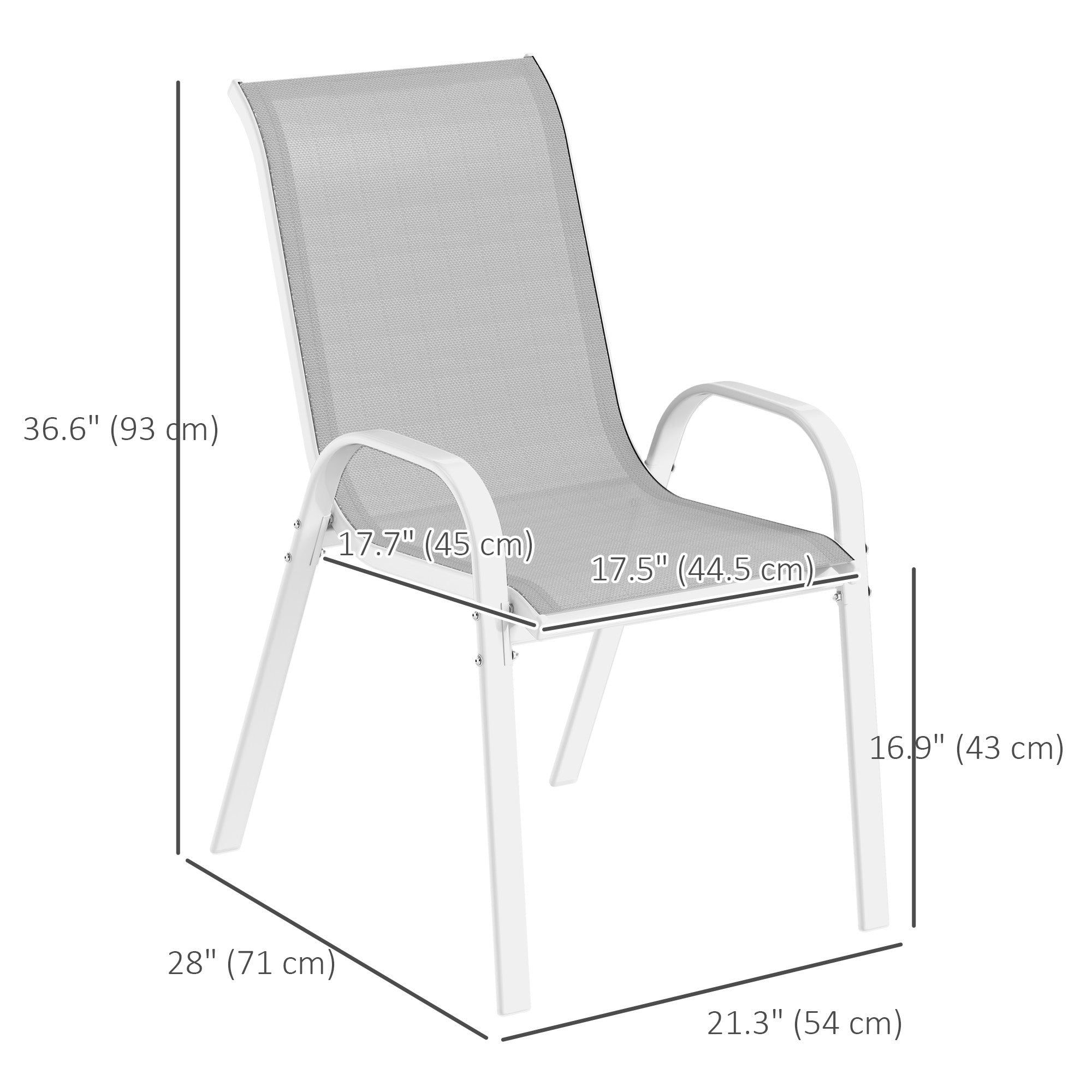 Set of 4 Outdoor Dining Chairs, Stackable Lawn Chairs with High Back, Breathable Mesh Seat for Garden Porch, Black