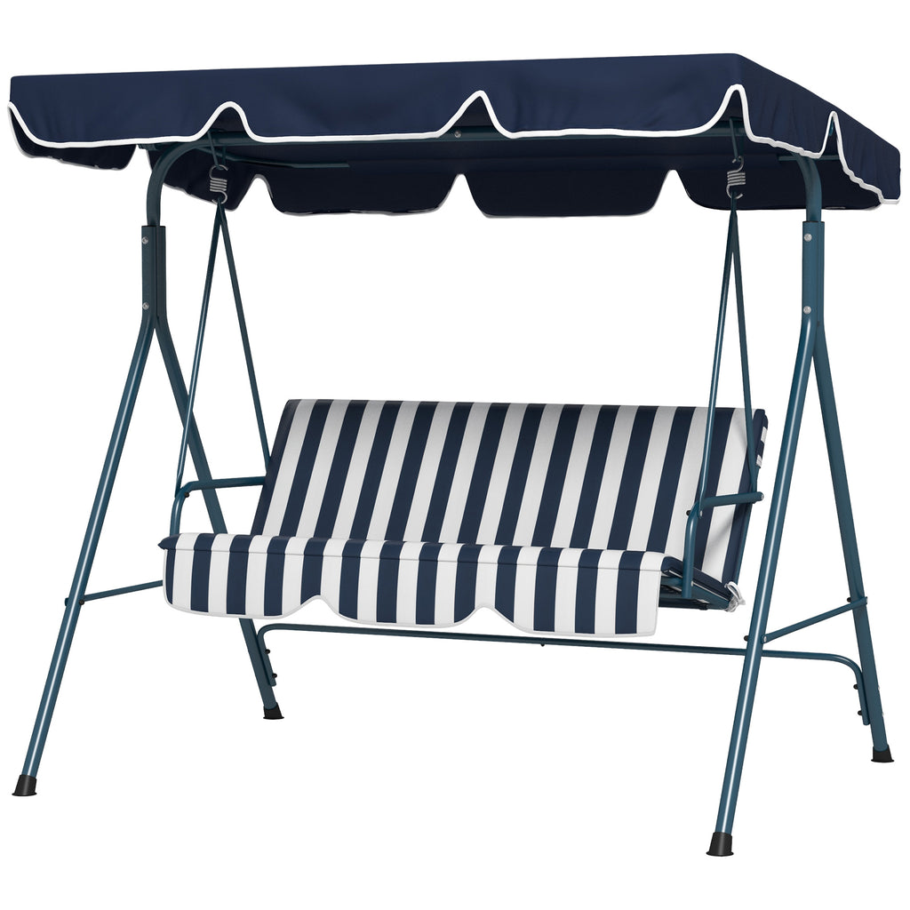 3-Seater Outdoor Porch Swing with Adjustable Canopy, Patio Swing Chair for Garden, Poolside, Backyard, Green and White