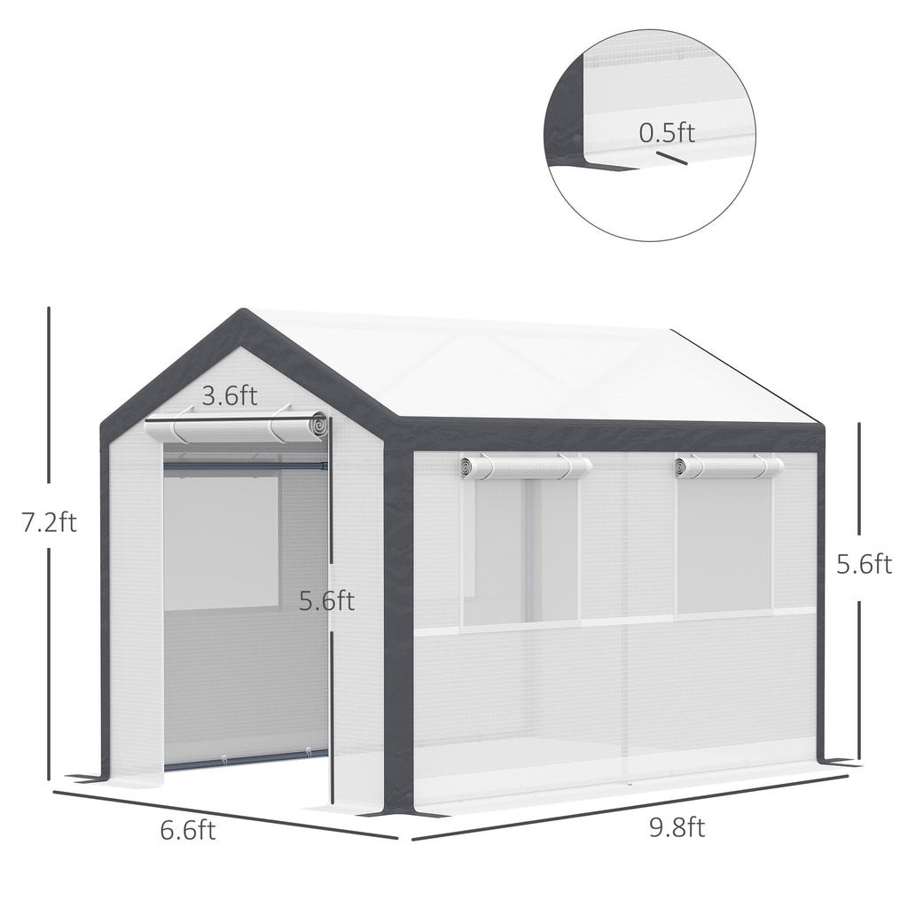6.6' × 10' × 7' دفيئة كبيرة للخدمة الشاقة، خيمة لزراعة بذور الخضراوات، نفق لنمو النباتات الخارجية، منزل دافئ، سقيفة زهور للفناء الخلفي، بيضاء