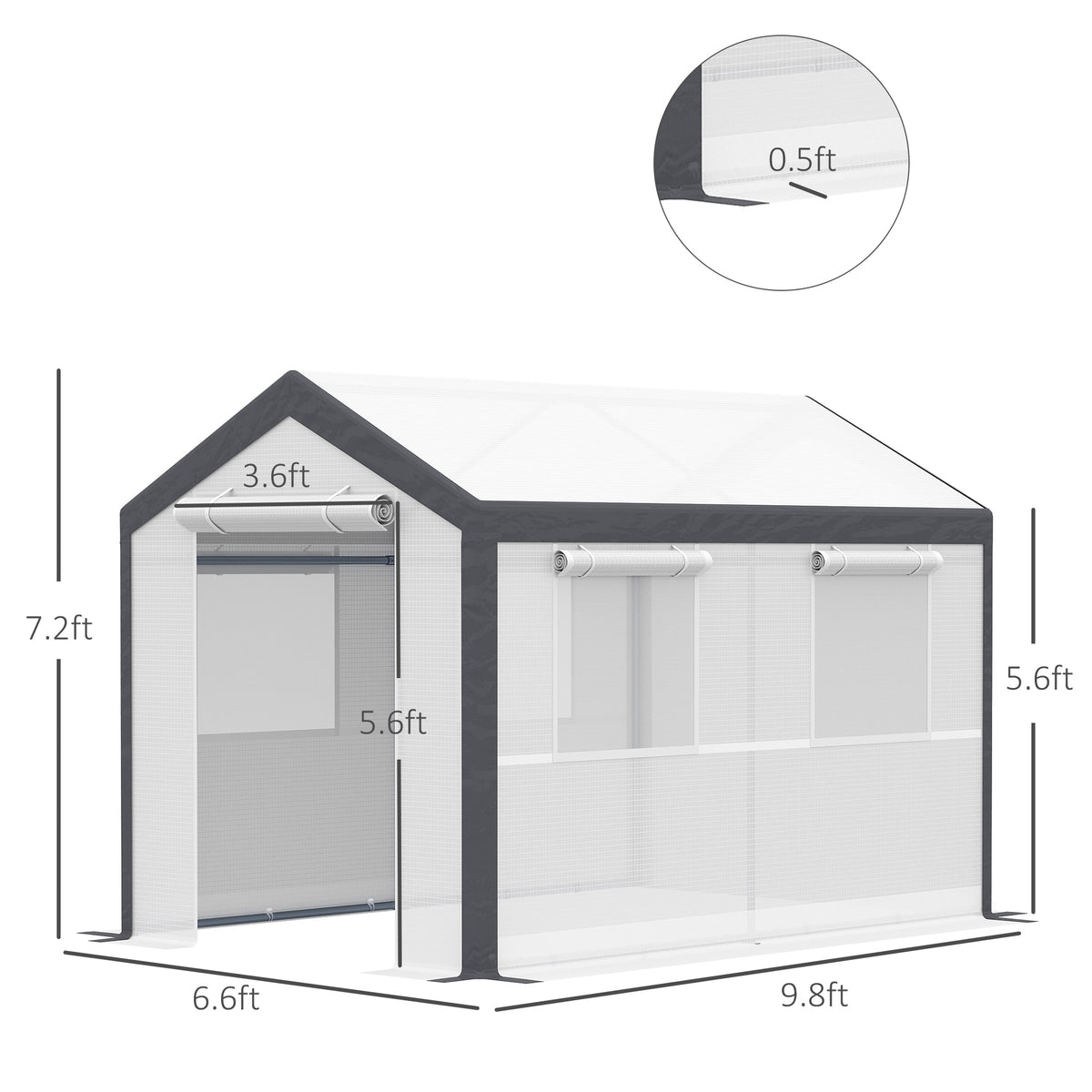 6.6' × 10' × 7' دفيئة كبيرة للخدمة الشاقة، خيمة لزراعة بذور الخضراوات، نفق لنمو النباتات الخارجية، منزل دافئ، سقيفة زهور للفناء الخلفي، بيضاء