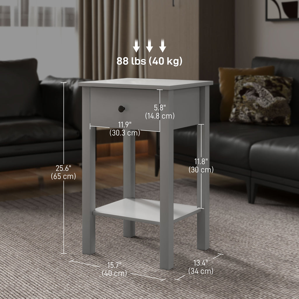 End Tables Set of 2, Side Tables with Drawer and Bottom Shelf, 2-tier Nightstand for Bedroom, Living Room, Grey