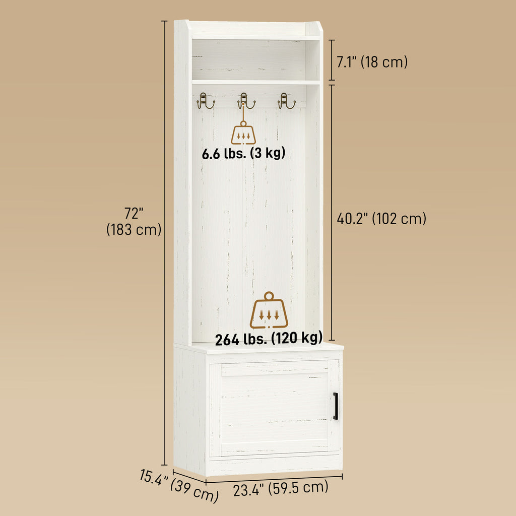 Modern Hall Tree with Shoe Storage Bench, Coat Rack and Shelves, White