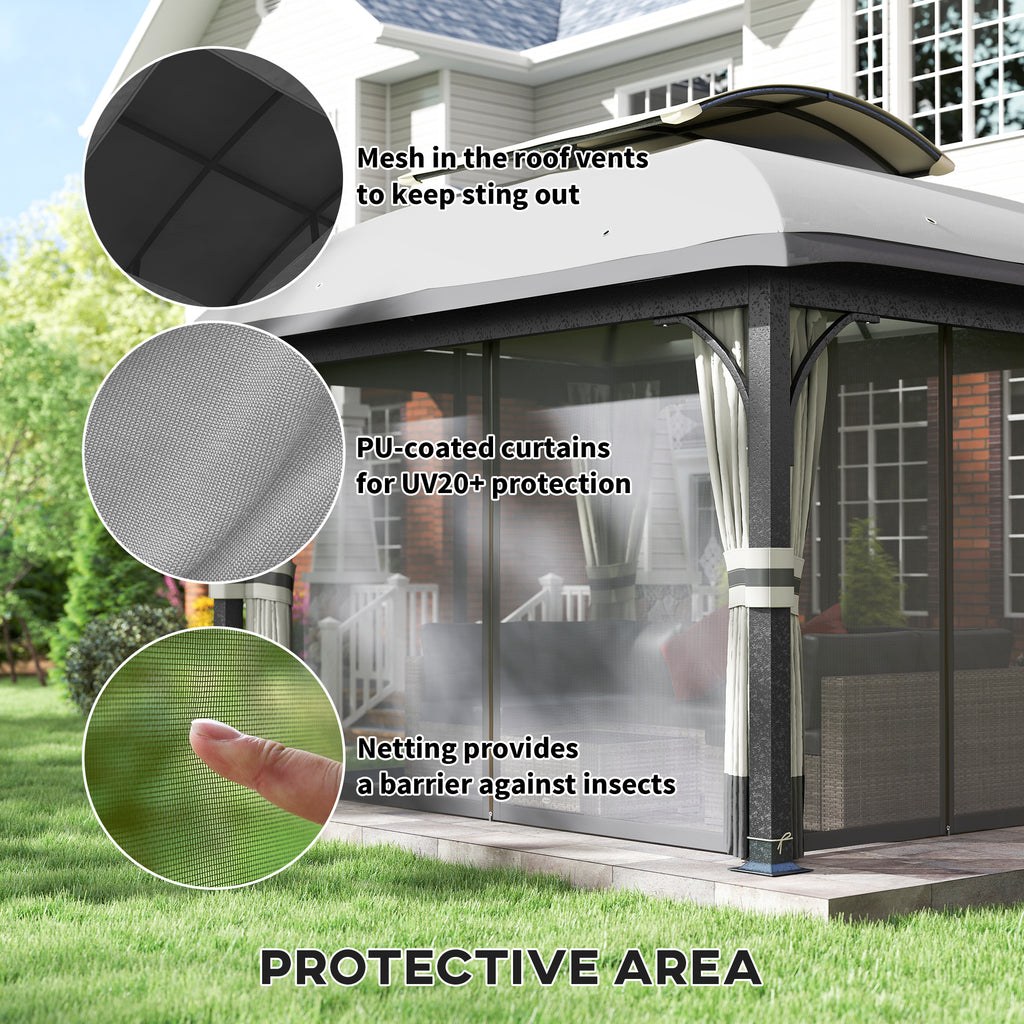 11' x 13' Patio Gazebo, Double Roof Outdoor Gazebo Canopy with Netting & Curtains, Galvanized Metal Frame, Light Grey