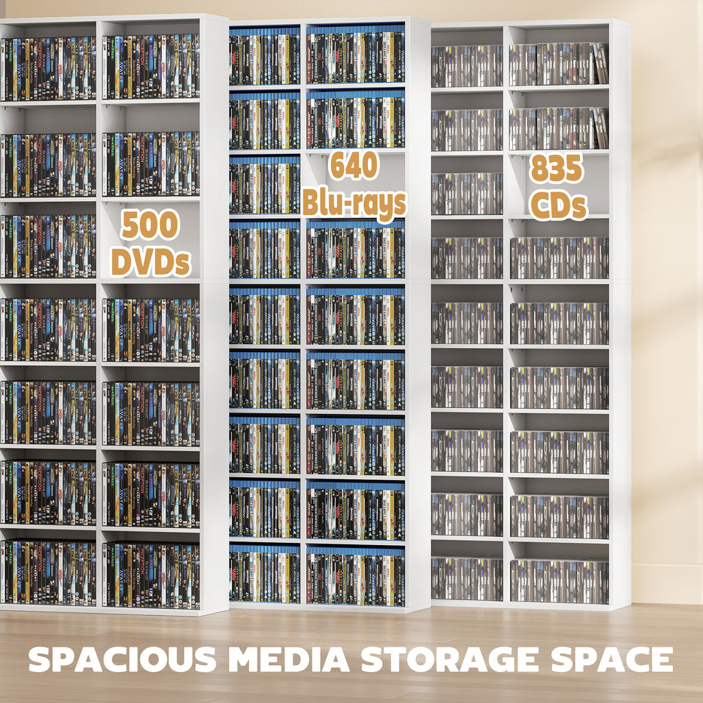 Media Storage Cabinet, 8-Tier DVD Shelf with 18 Adjustable Shelves, Holds 1032 CDs, 594 DVDs or Blu-rays, Black