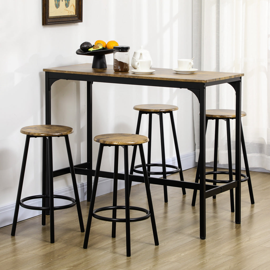 5-Piece Bar Table Set for 4, Industrial Counter Height Bar Table and Chairs for Kitchen, Dining Room, Rustic Brown