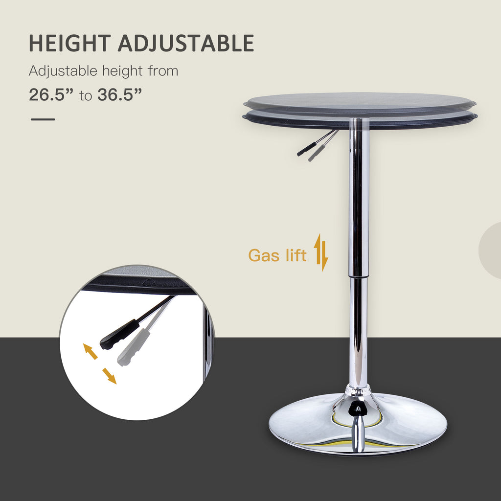 Modern Round Bar Table Adjustment Height Home Pub Bistro Desk Faux Leather Covered Wooden Top Chrome Base Black