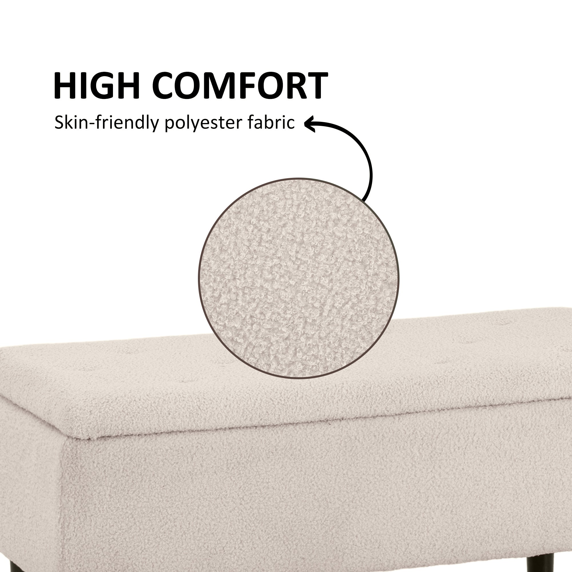 Modern Storage Bench, Ottoman with Storage and Lamb's Wool Upholstery for Living Room, Bedroom, Cream White