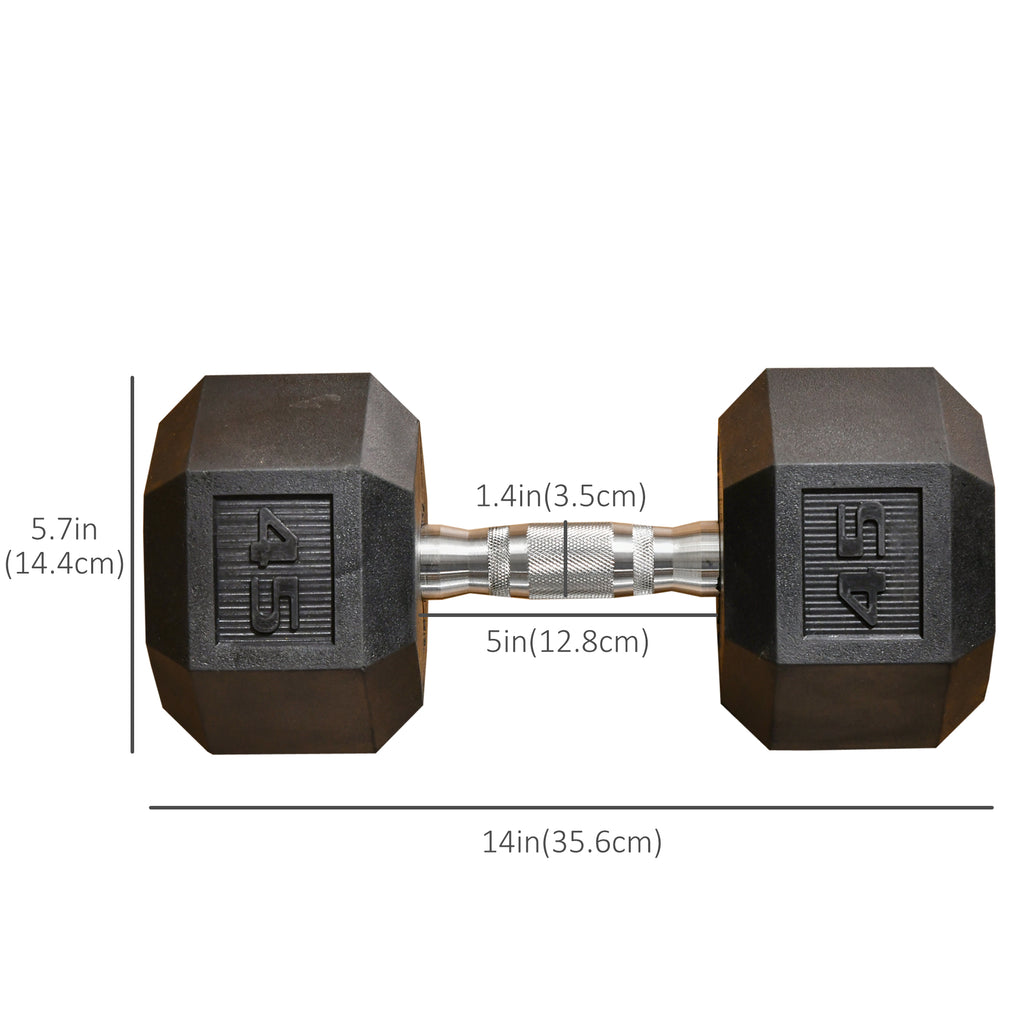 Soozier 35lbs Rubber Hex Dumbbell, Weight Dumbbell Hand Weight Barbell for Body Fitness Training for Home Office Gym, Black