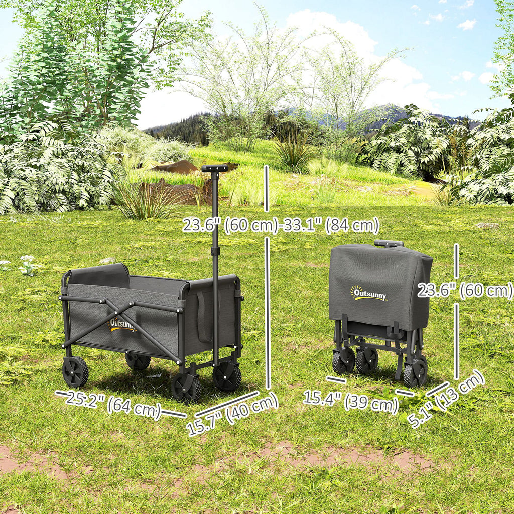 Collapsible Folding Garden Cart, Heavy Duty Lawn Wagon with Universal Wheels and Adjustable Handle, Black
