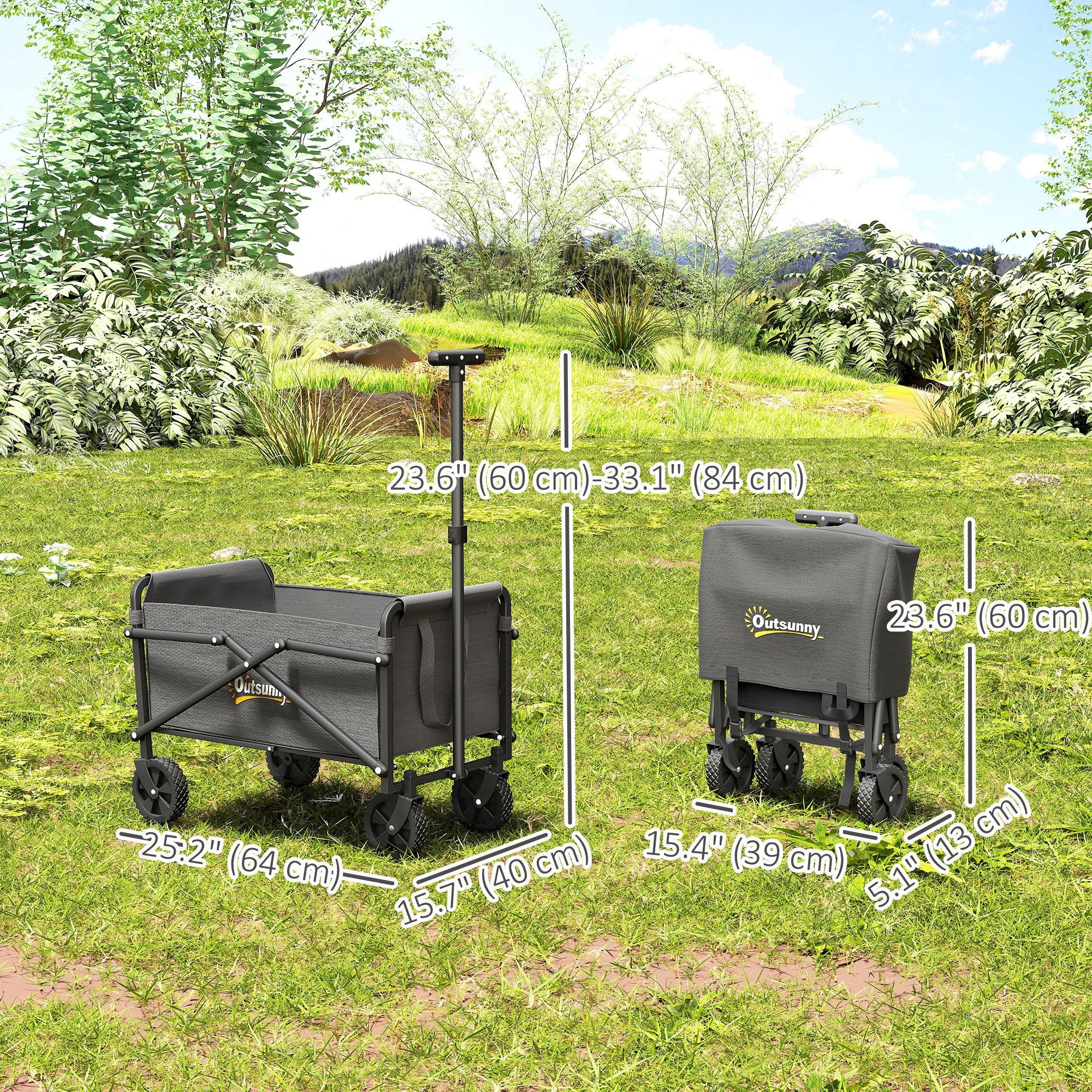 Collapsible Folding Garden Cart, Heavy Duty Lawn Wagon with Universal Wheels and Adjustable Handle, Black