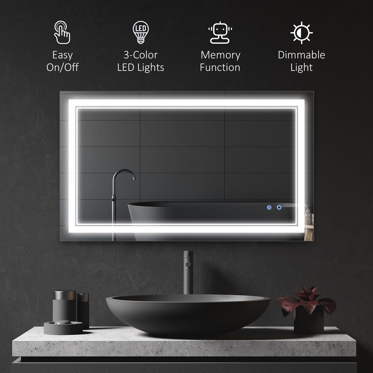 40" x 24" መስተዋት ሽንት ቤት LED፣ ዝተመርጸ ብርሃን ዘለዎ ኣብ መዓርፎ ዝተሰቀለ መስተዋት፣ ምስ 3 ሕብሪ፣ ብልህ ምትንካፍ፣ ፕላግ-ኢን፣ ቀጥ ወይ ጐንጐን ዝተሰቀለ
