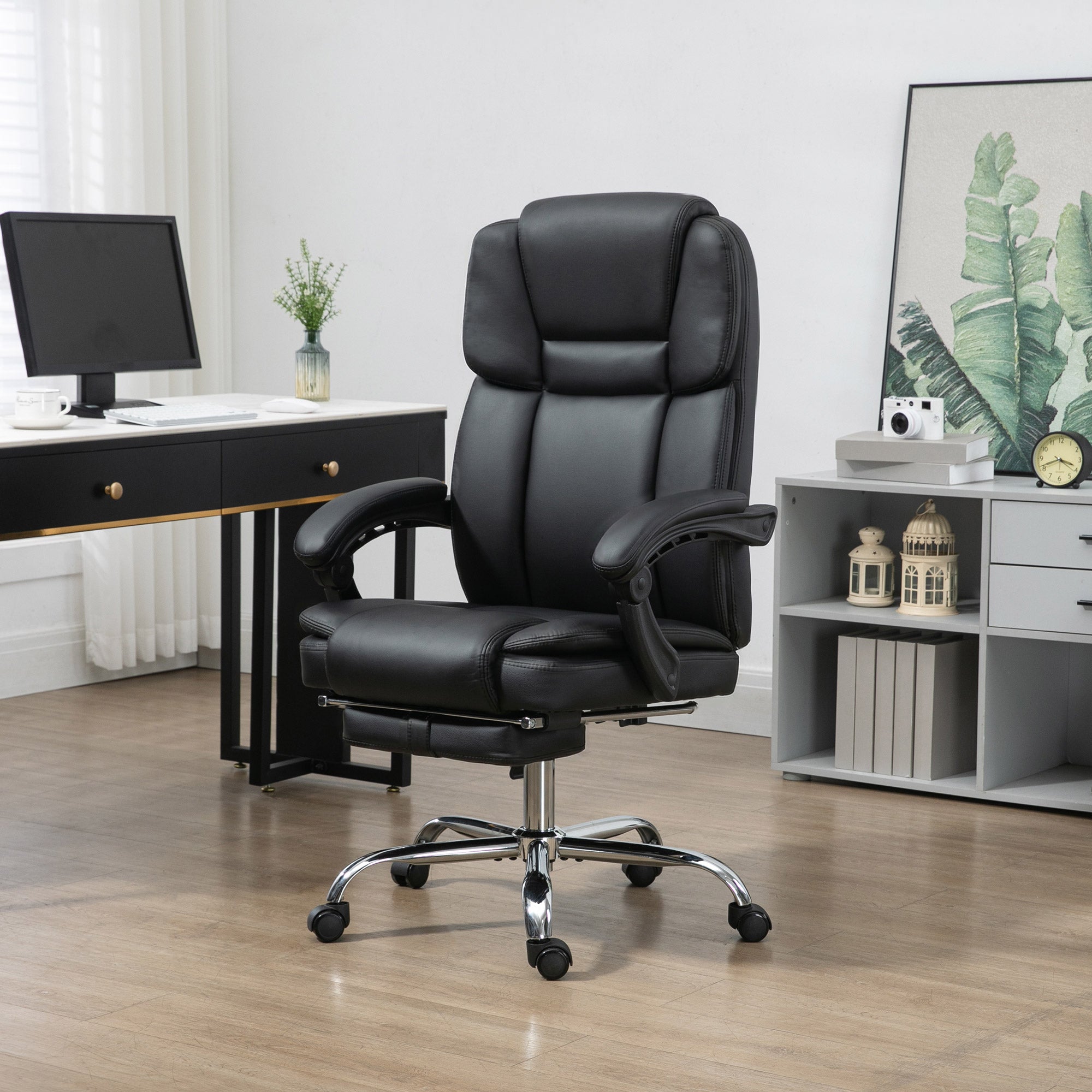 Massage Office Chair, Reclining Executive Office Chair with 6-Point Vibration, Footrest and High Back, White