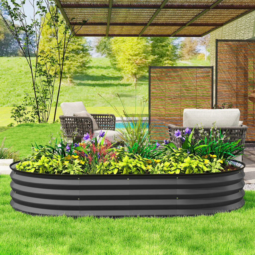 صندوق زراعة خارجي كبير 6' × 3' × 1'، حوض حديقة مرتفع مجلفن مع وتد نبات معدني، رمادي داكن