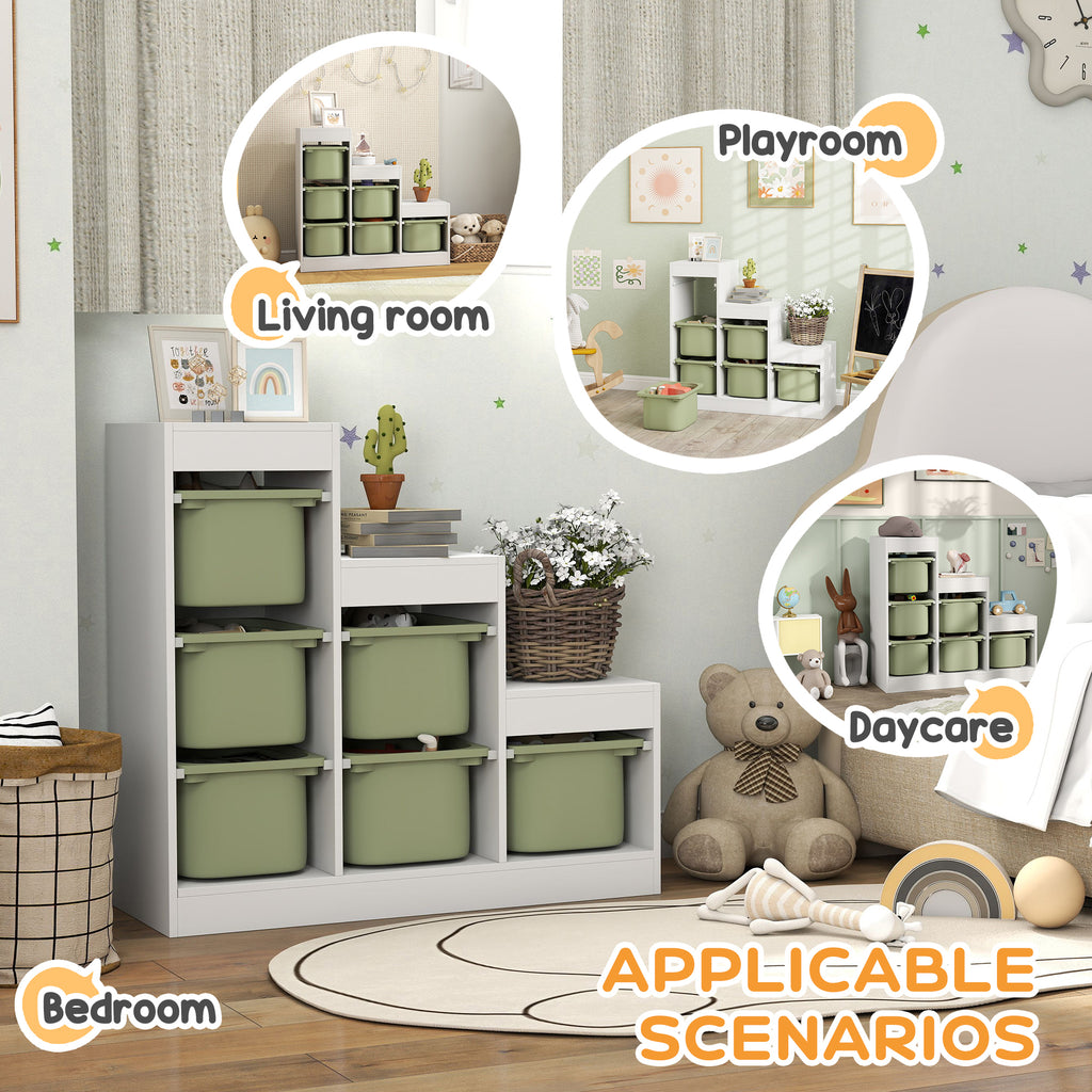 Qaba 3 Layers Toy Storage Organizer Kids Bookshelf Children Toy Storage w/ 6 Plastic Bins, Green