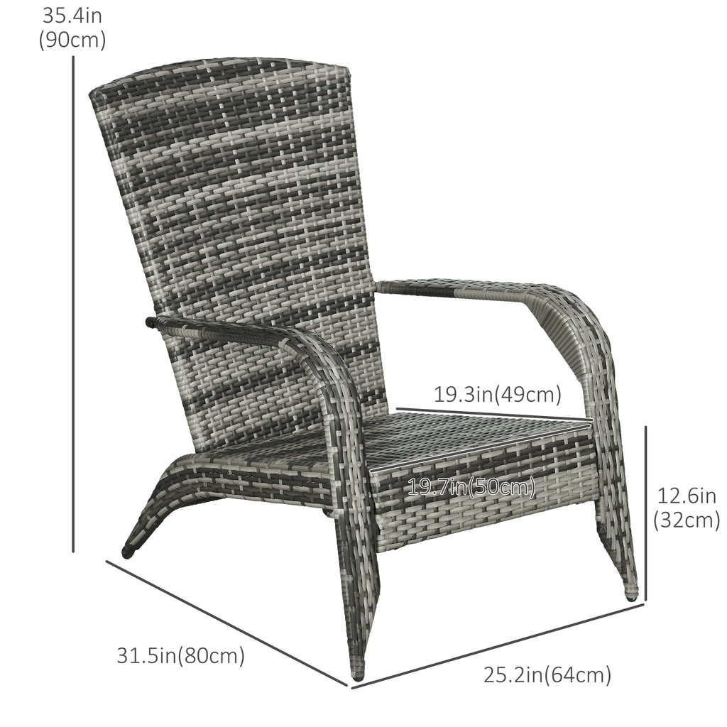 Patio Wicker Adirondack Chair, Outdoor PE Rattan Fire Pit Chair, Muskoka Chair w/ Soft Cushions, Tall Curved Backrest and Comfortable Armrests for Deck Garden, Blue
