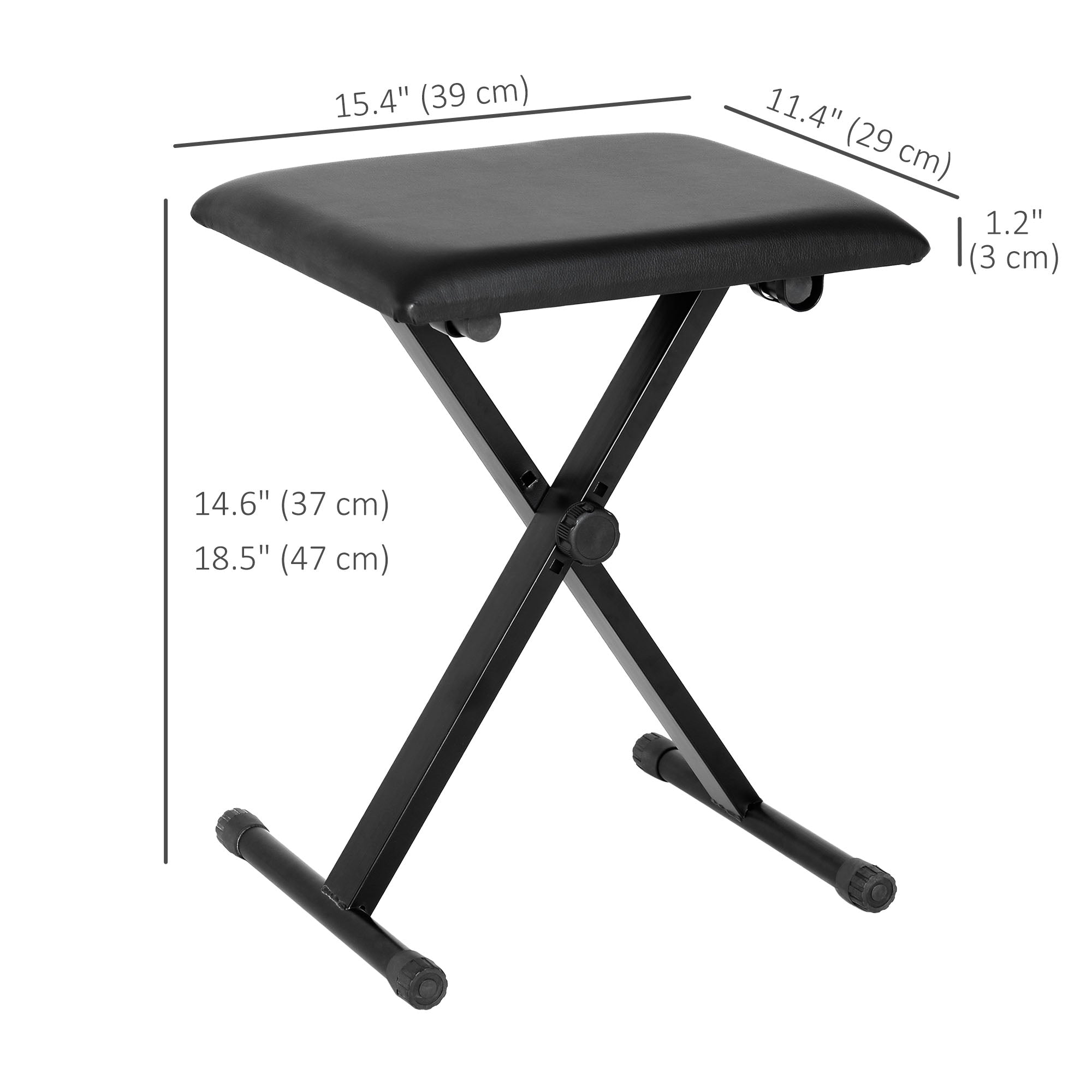 Adjustable Piano Bench, X-Style Folding Piano Stool with Padded Seat, Non-Slip Rubber Feet, Keyboard Chair, Black