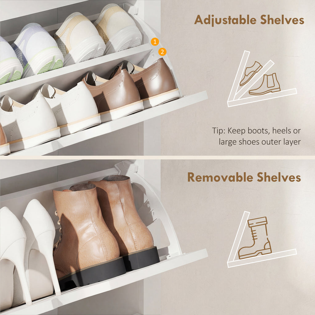 Shoe Storage Cabinet with 2 Flip Drawers and Adjustable Shelves for 6-12 Pairs of Shoes, White
