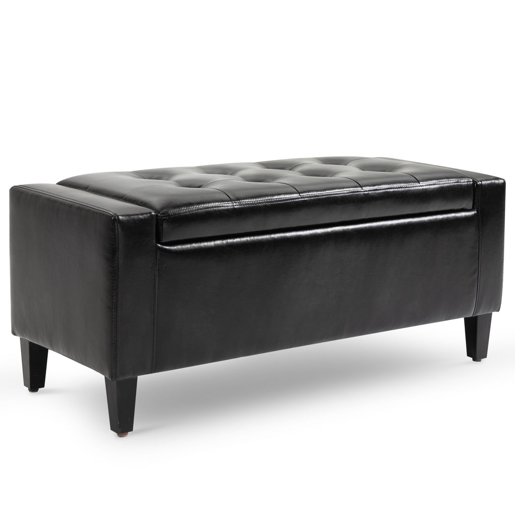 Storage Ottoman Bench, PU Leather Upholstered Bench with Tufted Design, Black
